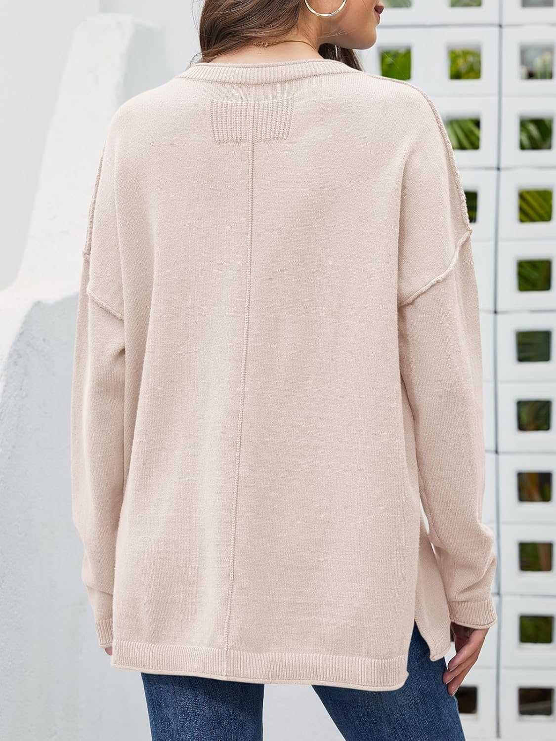 UNCLECAT Women's Oversized Sweaters 2025 Trendy Long Sleeve Fall Sweater Casual Knitted Pullover Tops Beige - Image 5