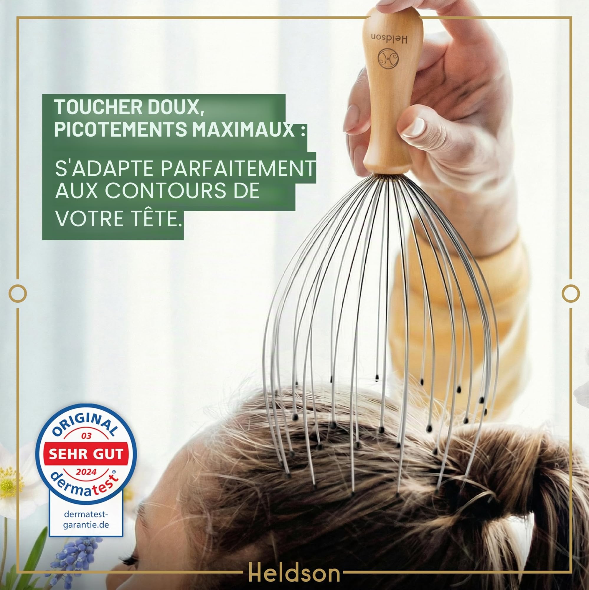 HELDSON® FSC® 100% Massage Tête Araignée - Masseur de Tête et Cheveux - Grattoir du Cuir Chevelu - Cadeau Bien-être