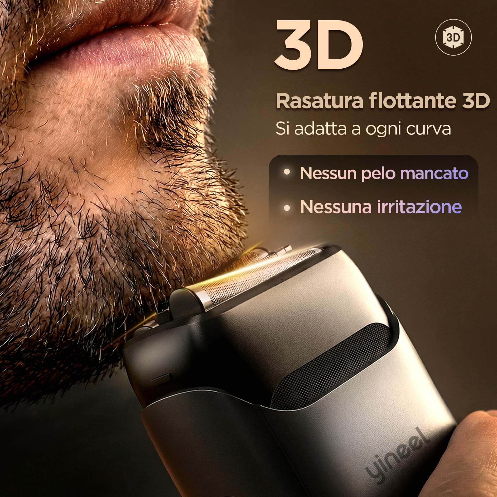 Yineel VT100 Rasoio Elettrico Uomo, Mini Rasoio a Lamelle con 3 Testine Flottanti, Impermeabile IPX7, Type-C Ricarica, Compatto e Portatile, con Custodia, Regalo per Uomo