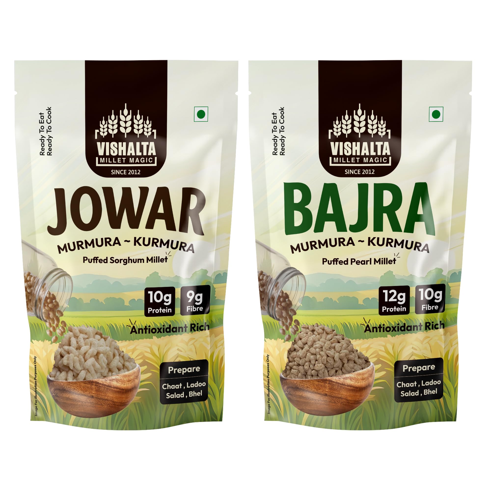 Vishalta Jowar & Bajra Murmura/Kurmura 250g Each - Superfoods Puffed Finger Millet - High Protein, Fibre & Iron - Healthy Gluten-Free Snack-image-40