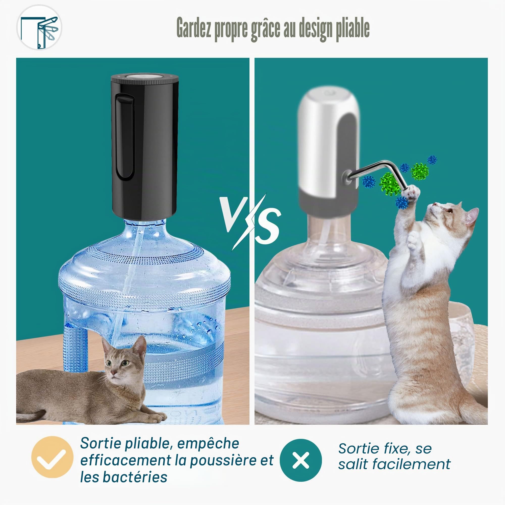 YISH Distributeur d'eau Automatique Pompe à Eau Froide Rechargeable USB 5 Gallons