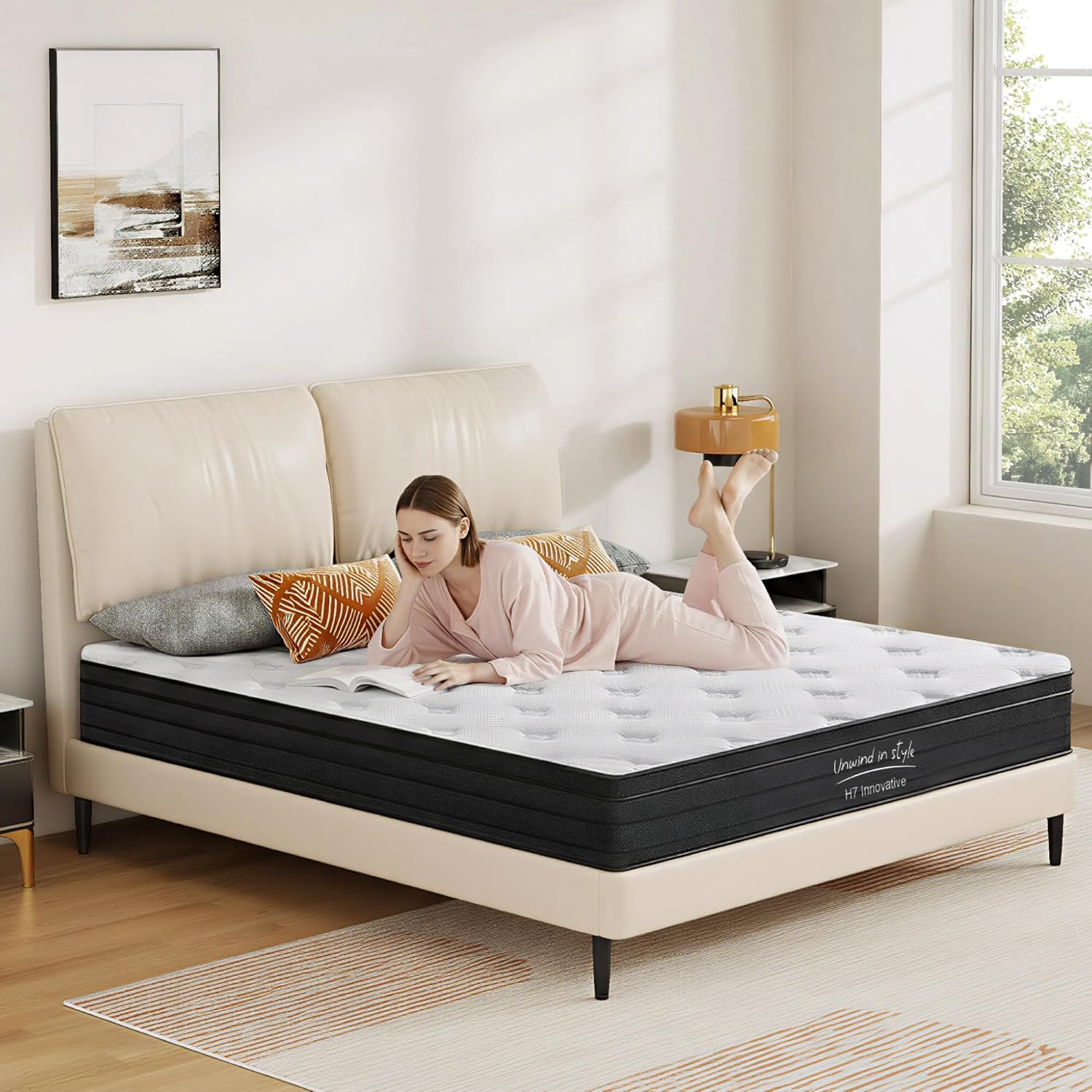 Queen Size Mattress, 12 Inch 5-Zone Pocket Spring Hybrid Mattress with Gel Memory Foam for Pressure Relief & Peaceful Sleep, Medium Firm, Mattress in A Box Black Queen 12''