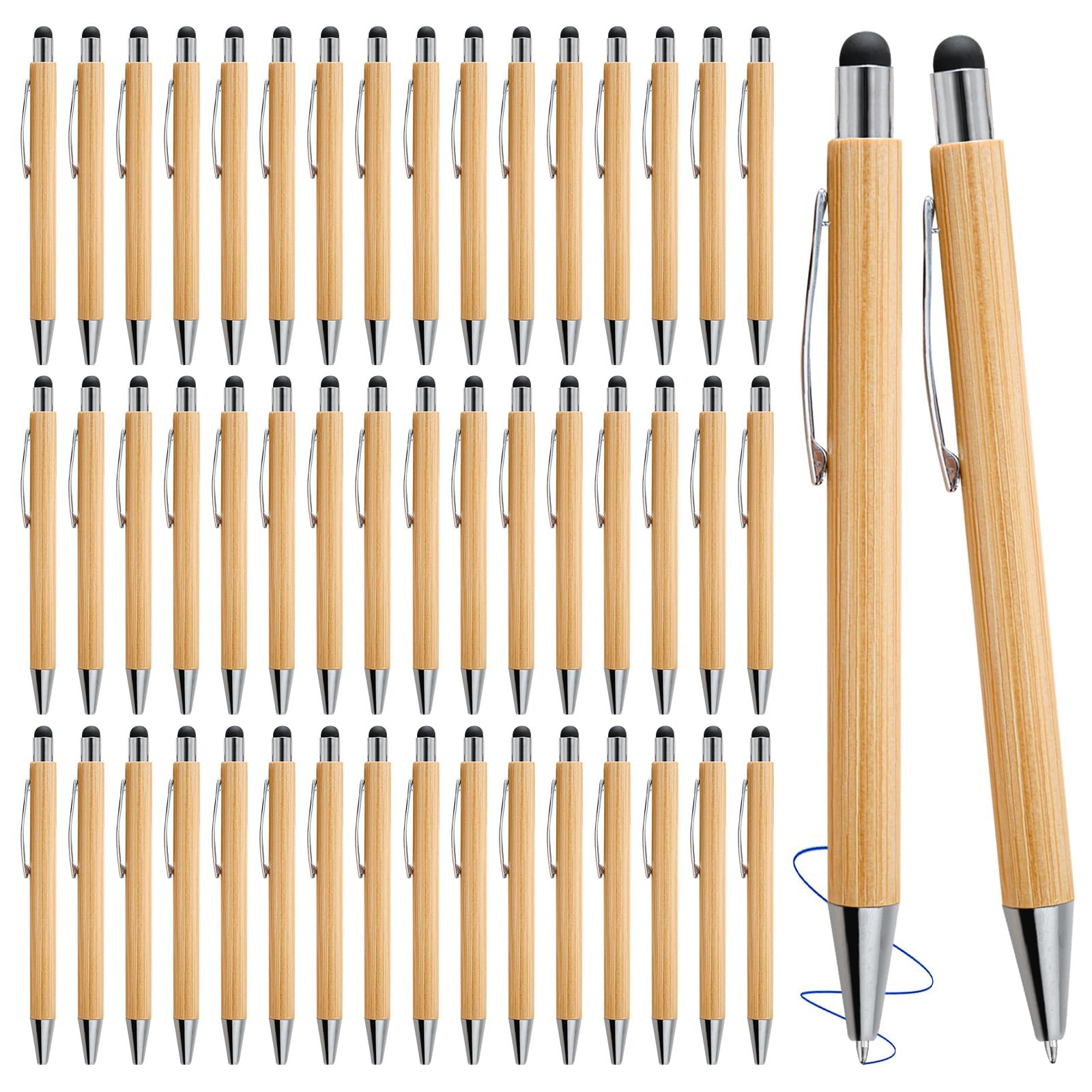 Lot De 50 Stylos À Bille En Bois De Bambou, Stylo À Bille En Bois, Stylos Bille Personnalisés Stylets Rétractables Stylo À Encre Stylo Doux Au Toucher Pour École, Bureau, Cadeau De Remise De Diplôme