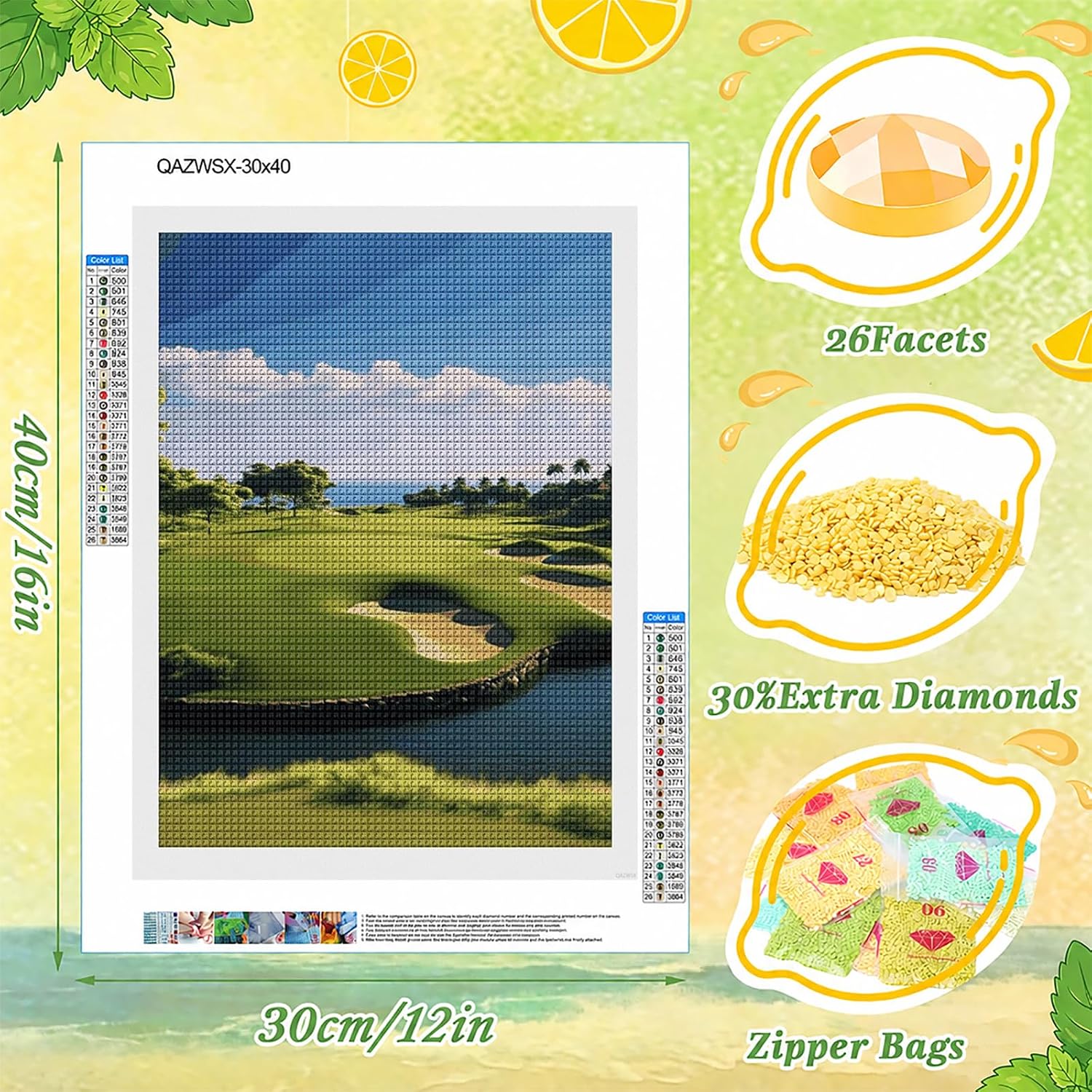 Golf Course Diamond Art Painting 5D DIY Diamond Painting Diamond Picture Kits for Adults Full Round Drill Diamond Dots Paintings for Beginners Gem Art Painting 12x16 inch image 5