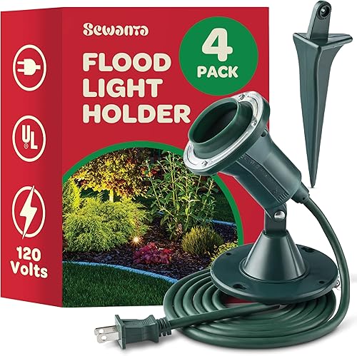 Juego de 4 portalámparas de luz de inundación para exteriores con estaca y base de montaje en pared, duradero, resistente a la intemperieresistente,