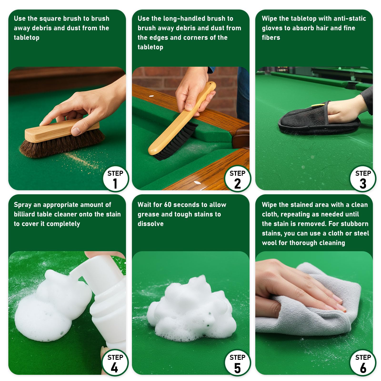 Kit de Limpieza de Mesa de Billar de 8 Piezas, Potente Limpiador Que rompe rápidamente la Tiza y Las Manchas, restaura la suavidad del Fieltro, con Cepillo de Mesa de Billar y Guante antiestático