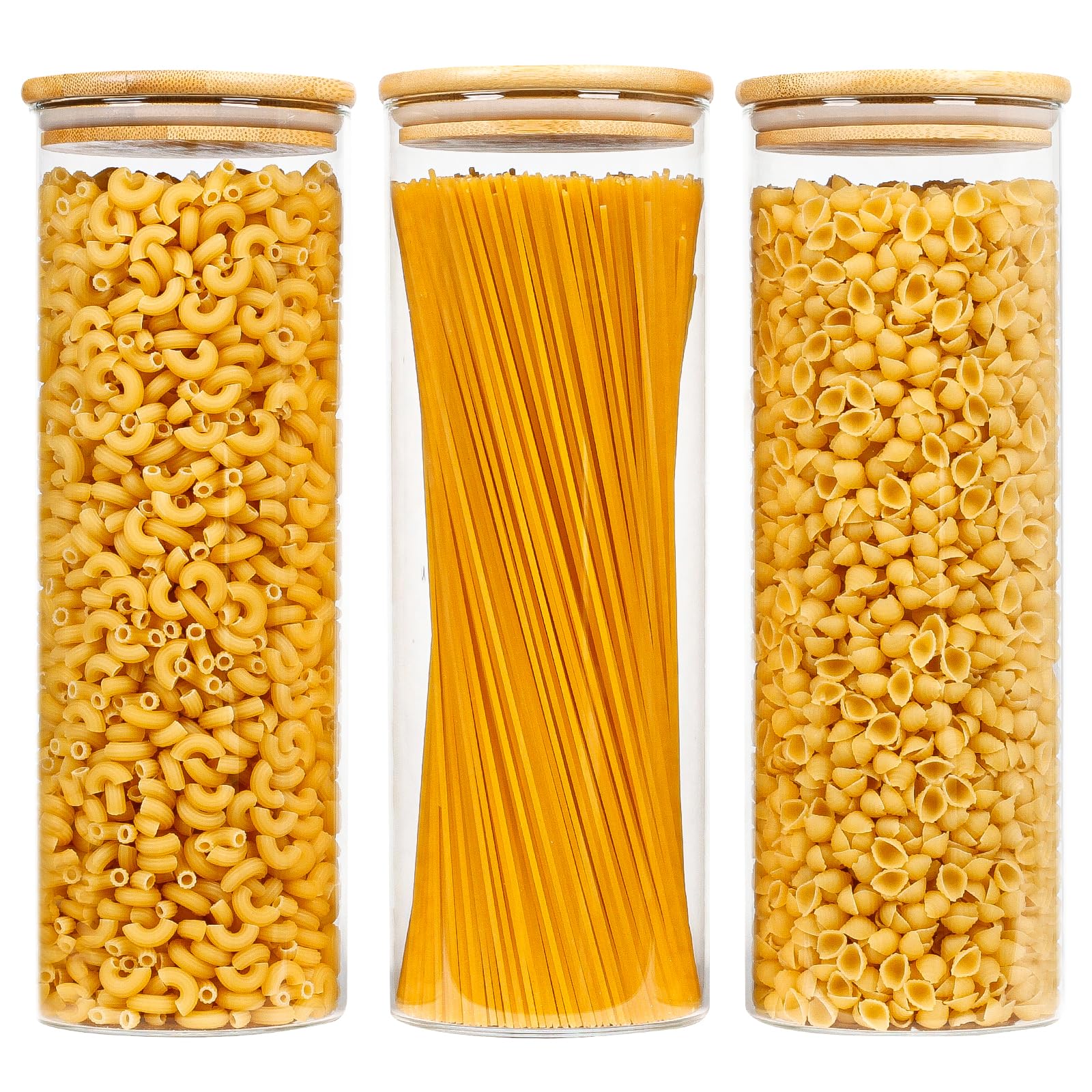 Bocaux Rangement en Verre Hermétique - Lot de 3 Bocaux Rangement Cuisine avec Couvercle en Bambou - 3 x 2200ml