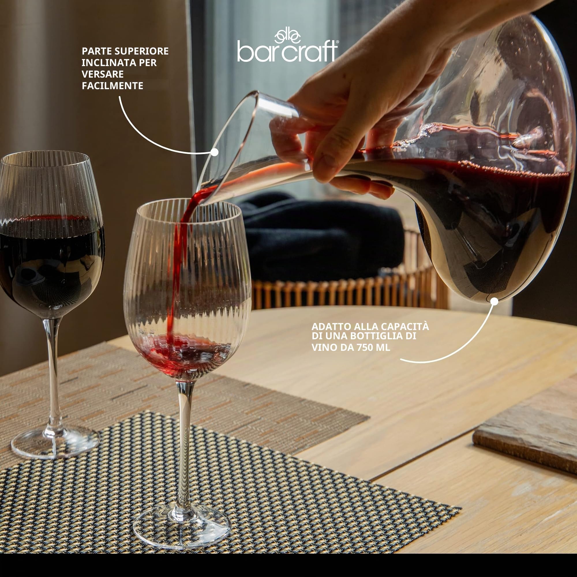BarCraft decanter per vino, bicchiere per l'aerazione del vino, design a base larga, 1,5 litri