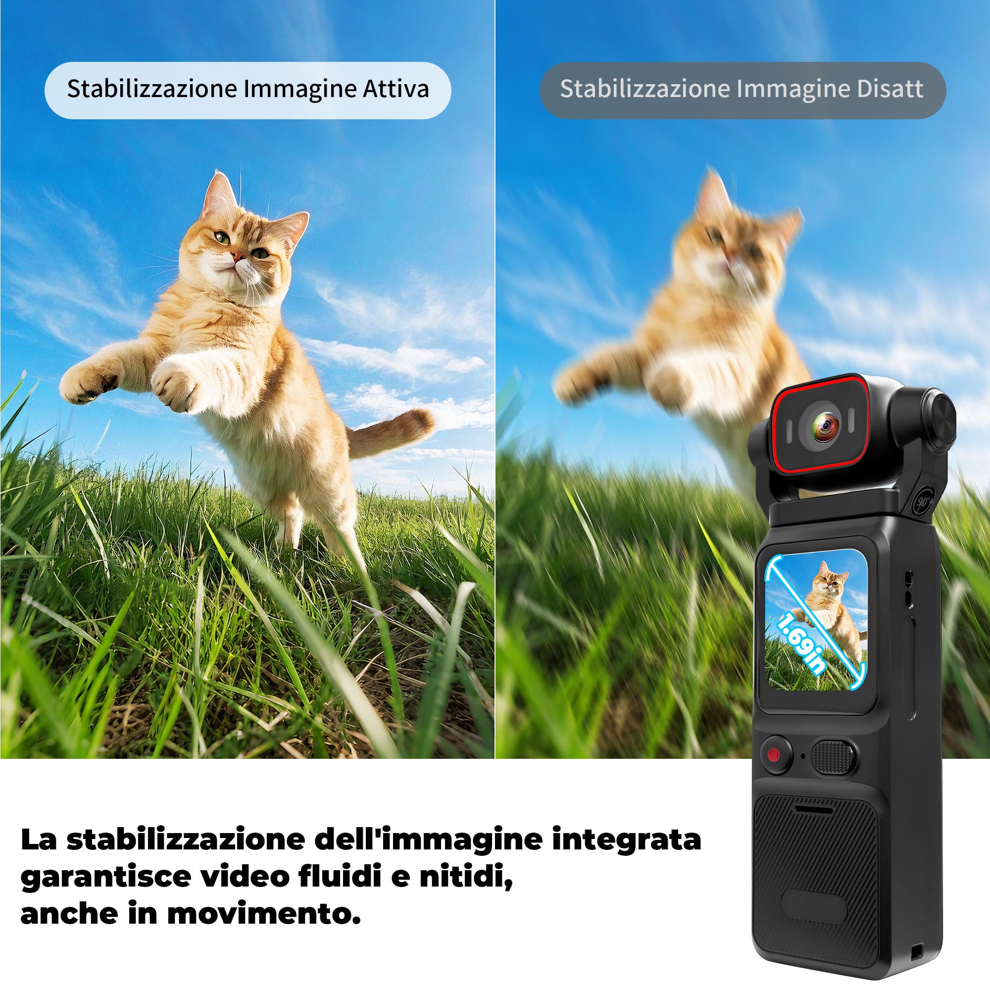 Body Cam 4K, Vlog Camera con Stabilizzazione, Action Cam | Videocamera per Vlogging con Scheda SD da 64 GB, Multifunzione Fotocamera POV per Viaggi, Mini Telecamera Videocamera