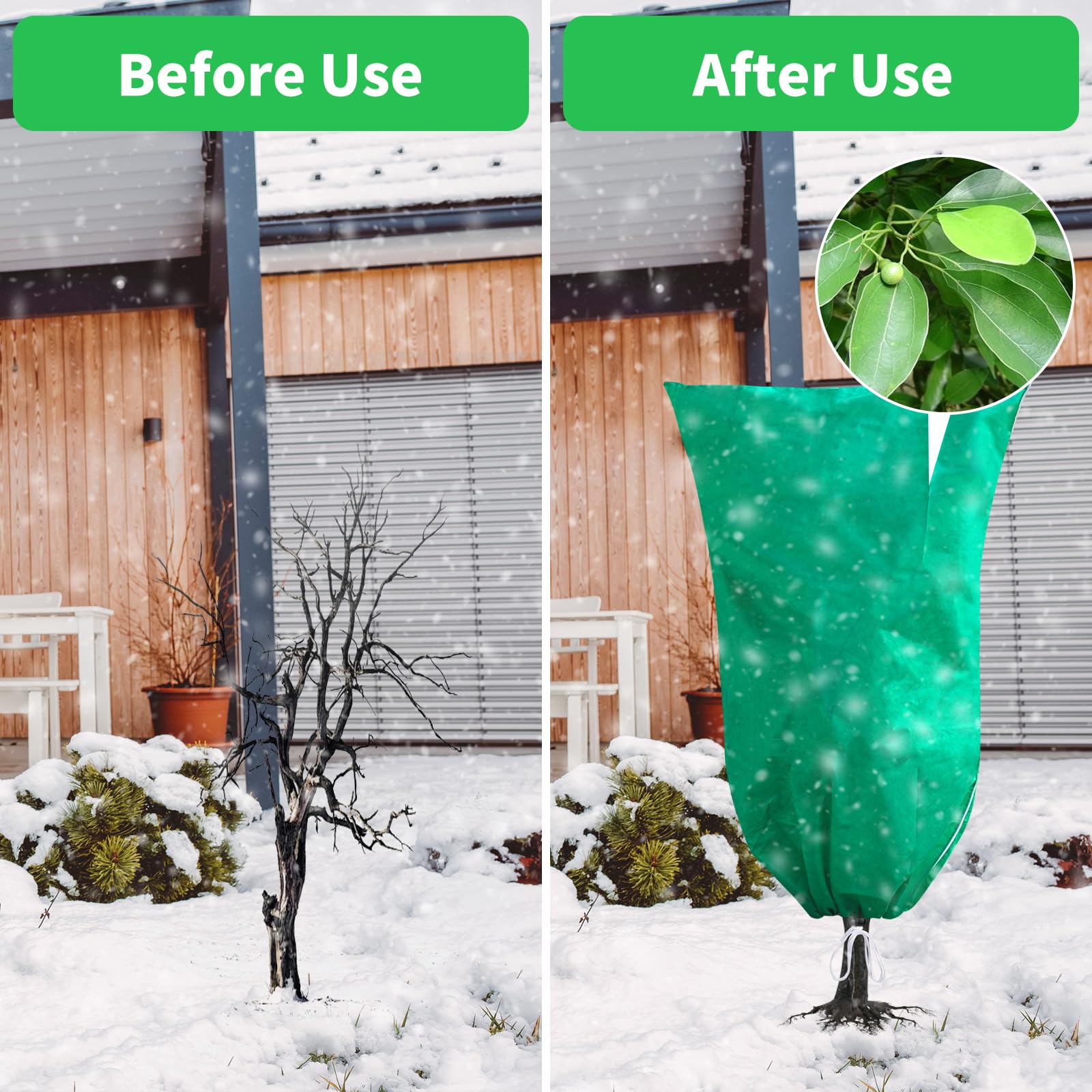 Paquete de 4 fundas para plantas de protección contra la congelación, 32 pulgadas de ancho x 48 pulgadas de alto, 2.5 onzas/yd², mantas protectoras de invierno con cordón de cremallera para plantas al