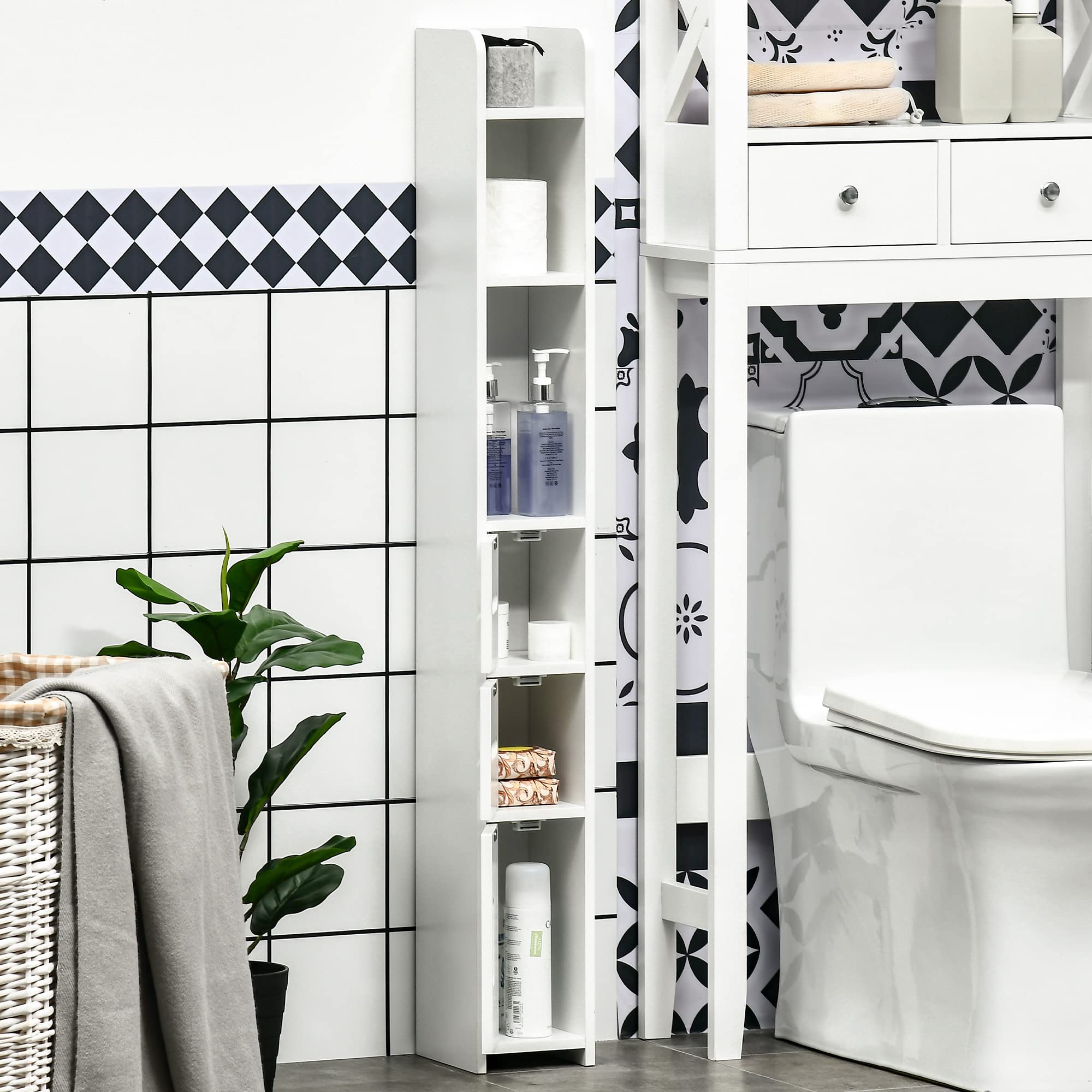 kleankin Meuble Colonne de Salle de Bain Armoire Toilette Haute avec étagères et placards - 15 x 17 x 120 cm - Blanc