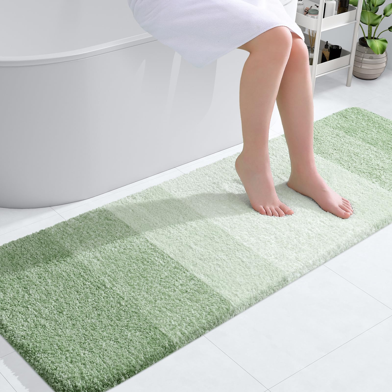 OLANLY Bathroom Runner Rug 59x20, Extra Soft Absorbent Microfiber Bath Rugs | Sage Green, Non-Slip Quick-Drying Rubber Backing, Washable Long Bath Mat for Floor, Tub and Shower, Home Decor