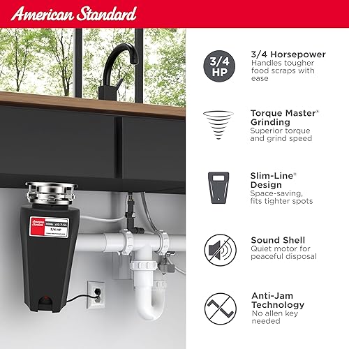 Miniatura 2 de American Standard 10-US-AS-7-SL - Triturador de basura, 34 HP delgado, color negro