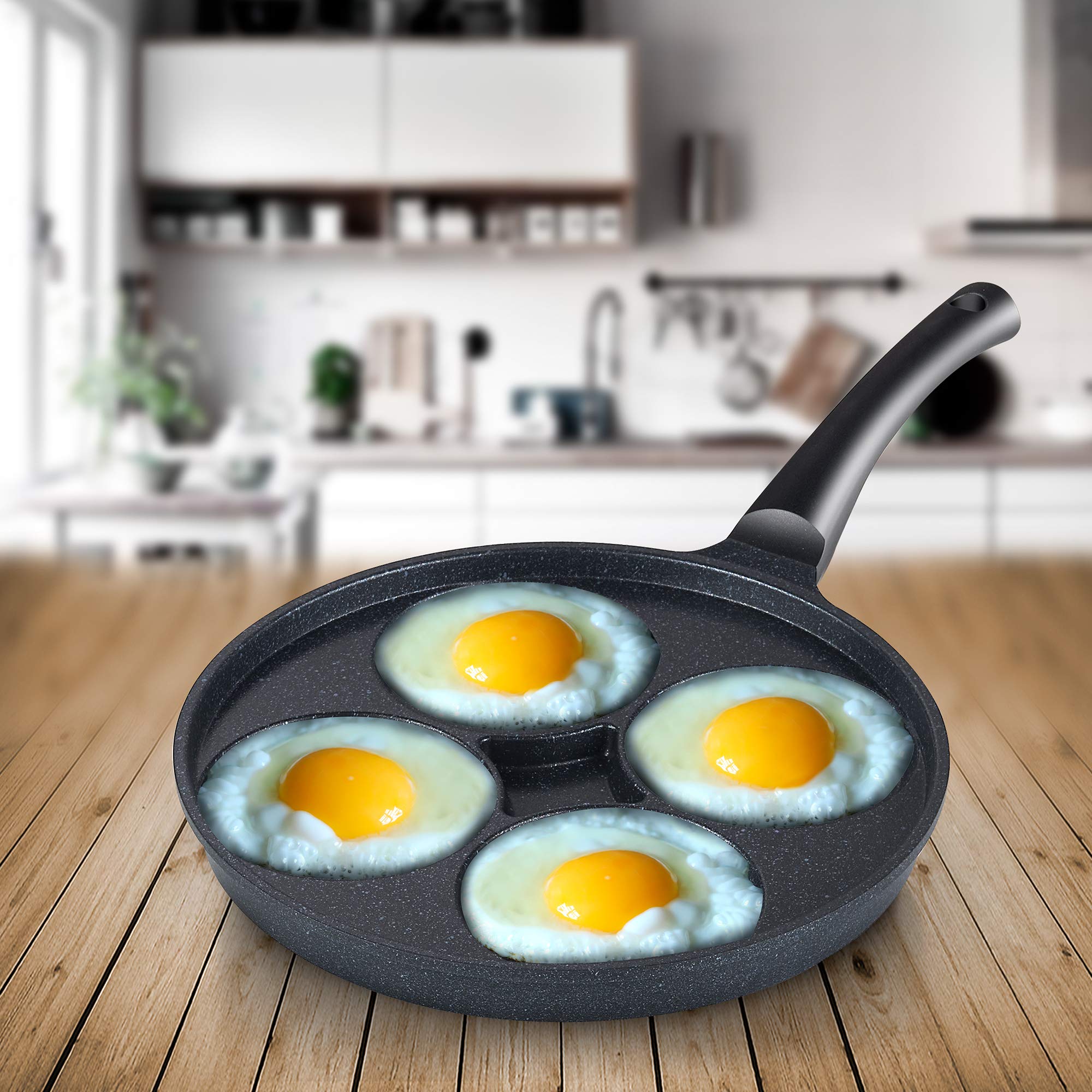 Cook N Home Marble Nonstick Egg Frying Pan, 4-Cup Cookware Pancake Pan Omelet Pan, Black