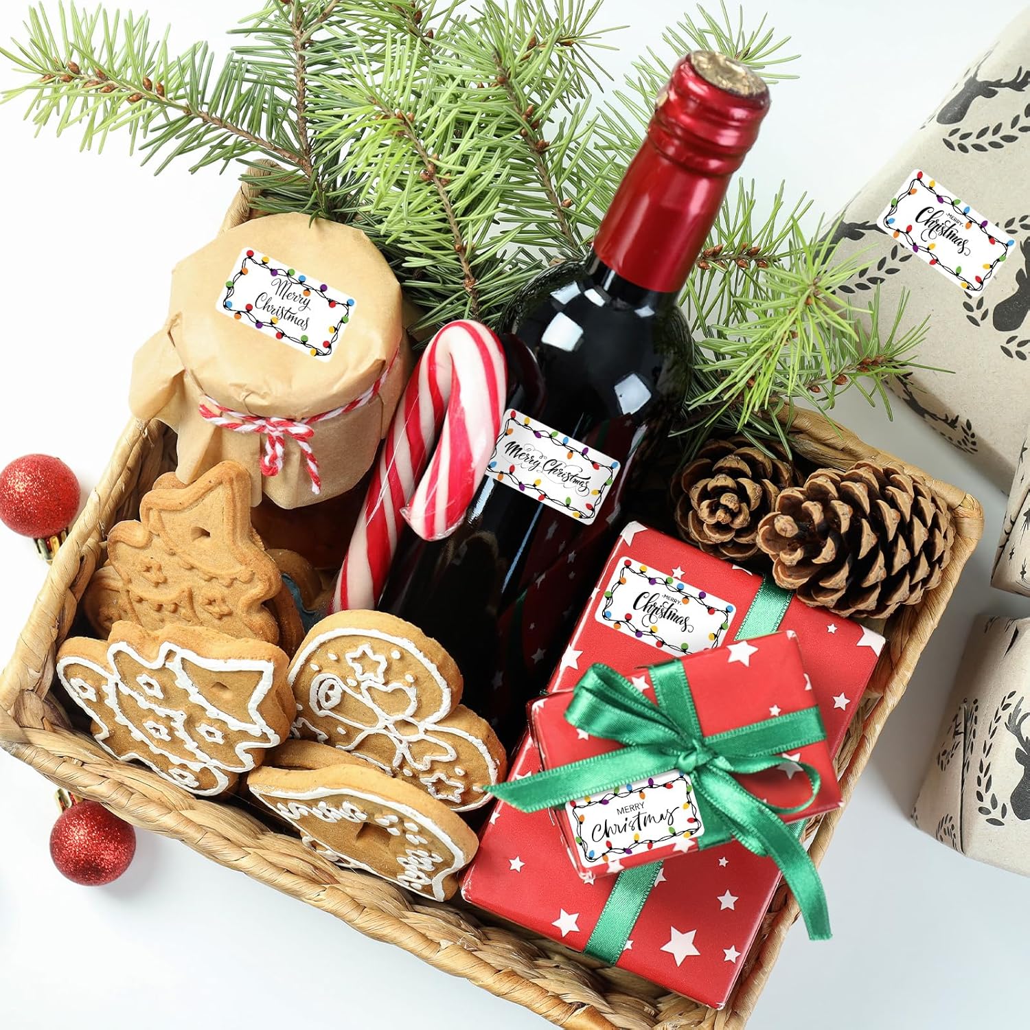 Whaline Christmas Direct Thermal Labels Stickers Colorful Xmas Light Bulbs Rectangle Self-Adhesive Printer Decals for DIY Candle Name Tag Logo Design, 500 Pcs