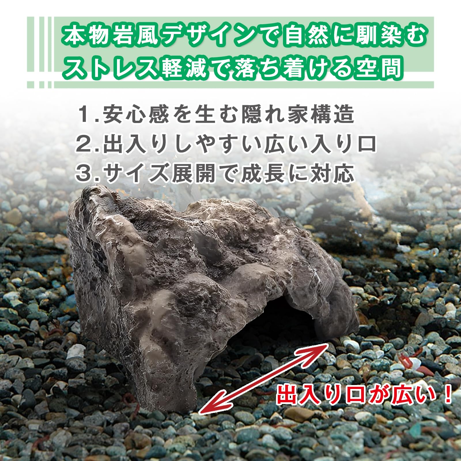 Amazon | RIZES 爬虫類シェルター ロックシェルター 大きい 入り口