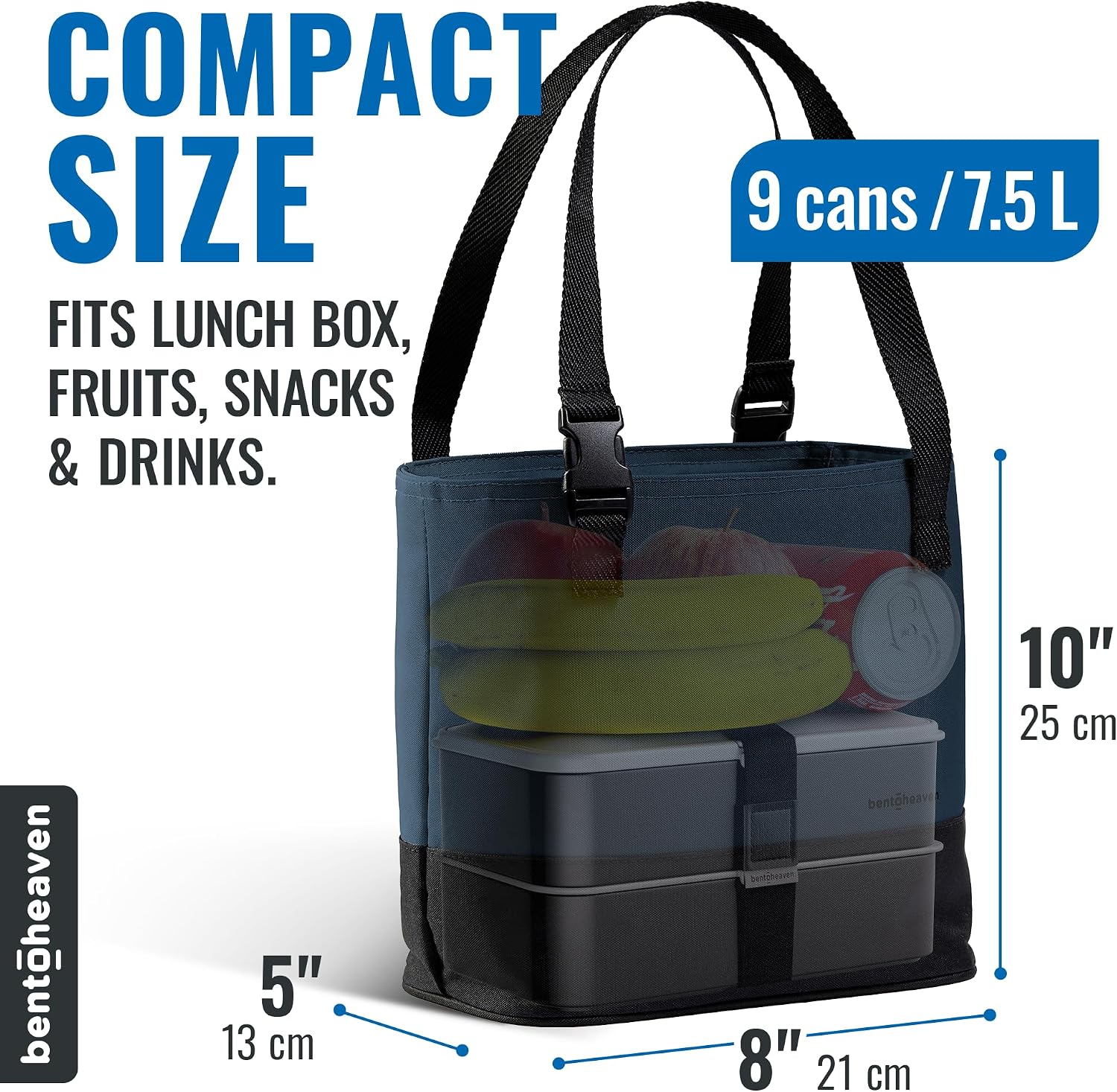 Bentoheaven Insulated Lunch Bag for Work, Women & Men, Cooler Tote, Blue