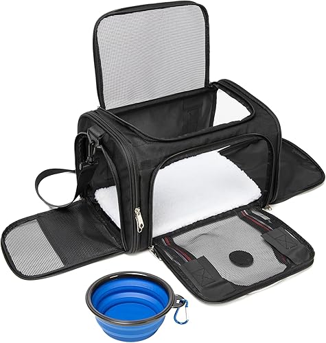 Miniatura 2 de CAGA Transportador de mascotas de lados suaves, ventilado, plegable y plegable debajo del asiento, perrera de viaje con bolsillos para perros y