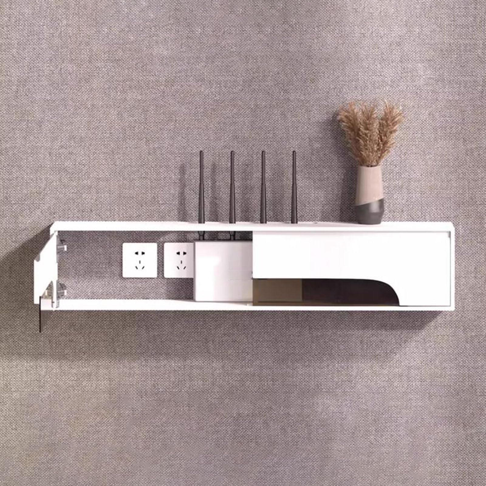 Supporto da parete galleggiante per console multimediale, router WiFi, set top box e presa a muro, ripiano decorativo da parete con piccolo ripiano per TV per supporti TV