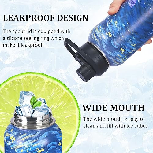 Miniatura 3 de WEREWOLVES Botella de agua aislada de 32 onzas con tapa con popote y tapa de boquilla botellas de metal de acero inoxidable botellas de boca ancha