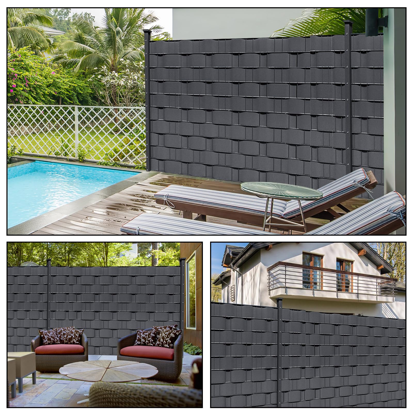 Bandes Brise-Vue en PVC 35 m x 19 cm, Film Brise-Vue pour clôture à Double Fil, avec 30 Clips de Fixation, Protection Contre Le Vent, Protection Solaire, clôture de Jardin, Anthracite