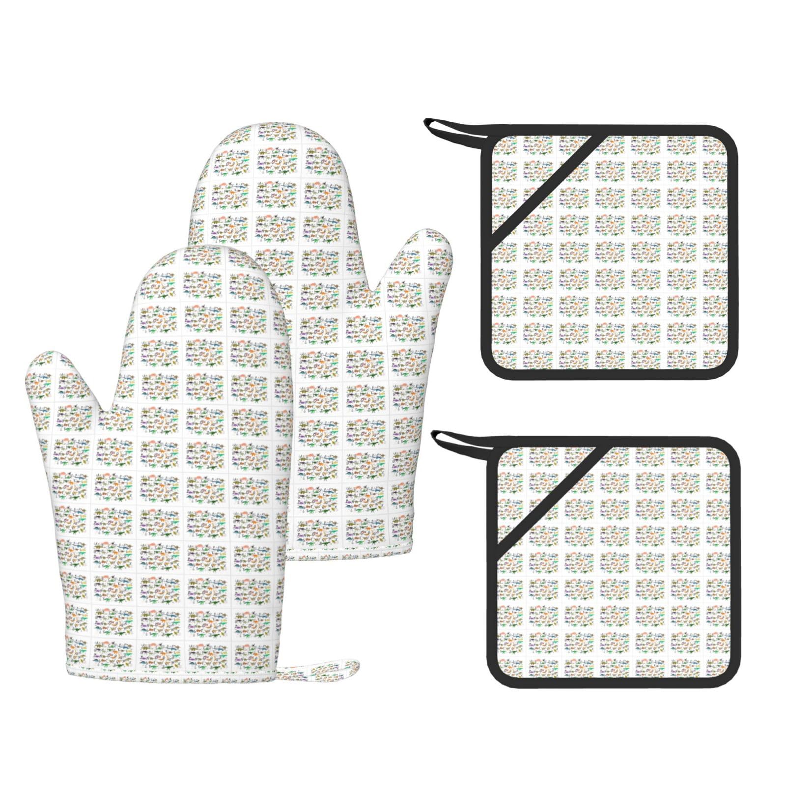 Gants de cuisine contre les brûlures : lot de 4 protecteurs dinosaure