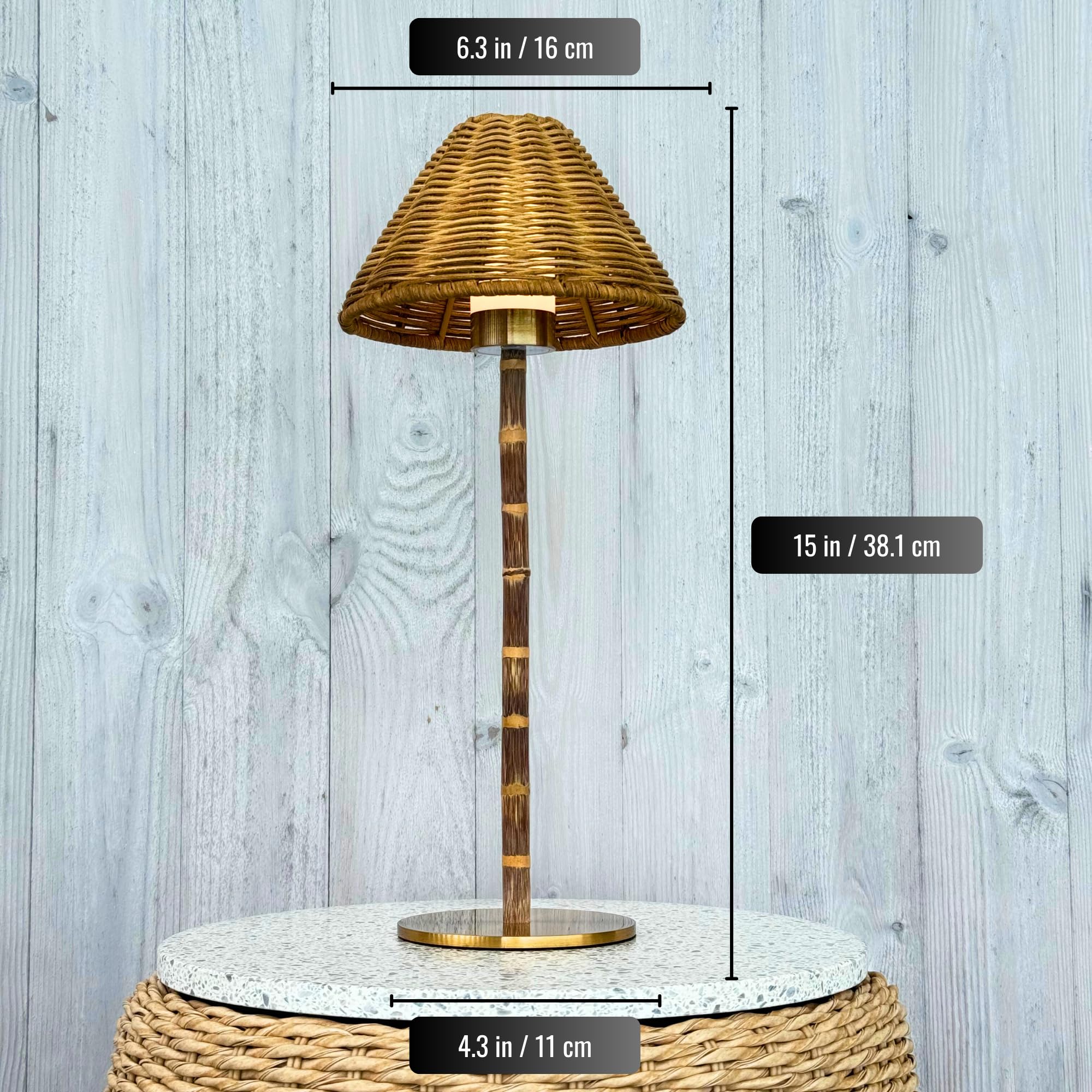 Bambus Kabellose LED Tischlampe - Wiederaufladbare 24-Stunden-Akku, Dimmbares Warmes Licht, Tragbare Kabellose Lampe mit Fernbedienung für Innen/Außen, Haus, Terrasse, Restaurant - (NATURAL RATTAN