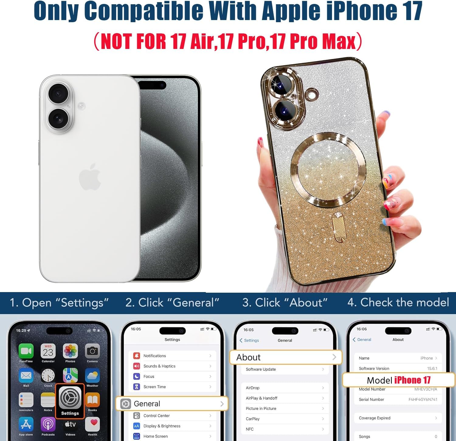 Misscase for iPhone 17 Case Compatible with MagSafe,Built-in Camera Lens Protector Full Protection Soft TPU Anti-Scratch Anti-Fingerprint Magnetic Glitter Slim Case Cover 6.3 inch Gold - Image 2