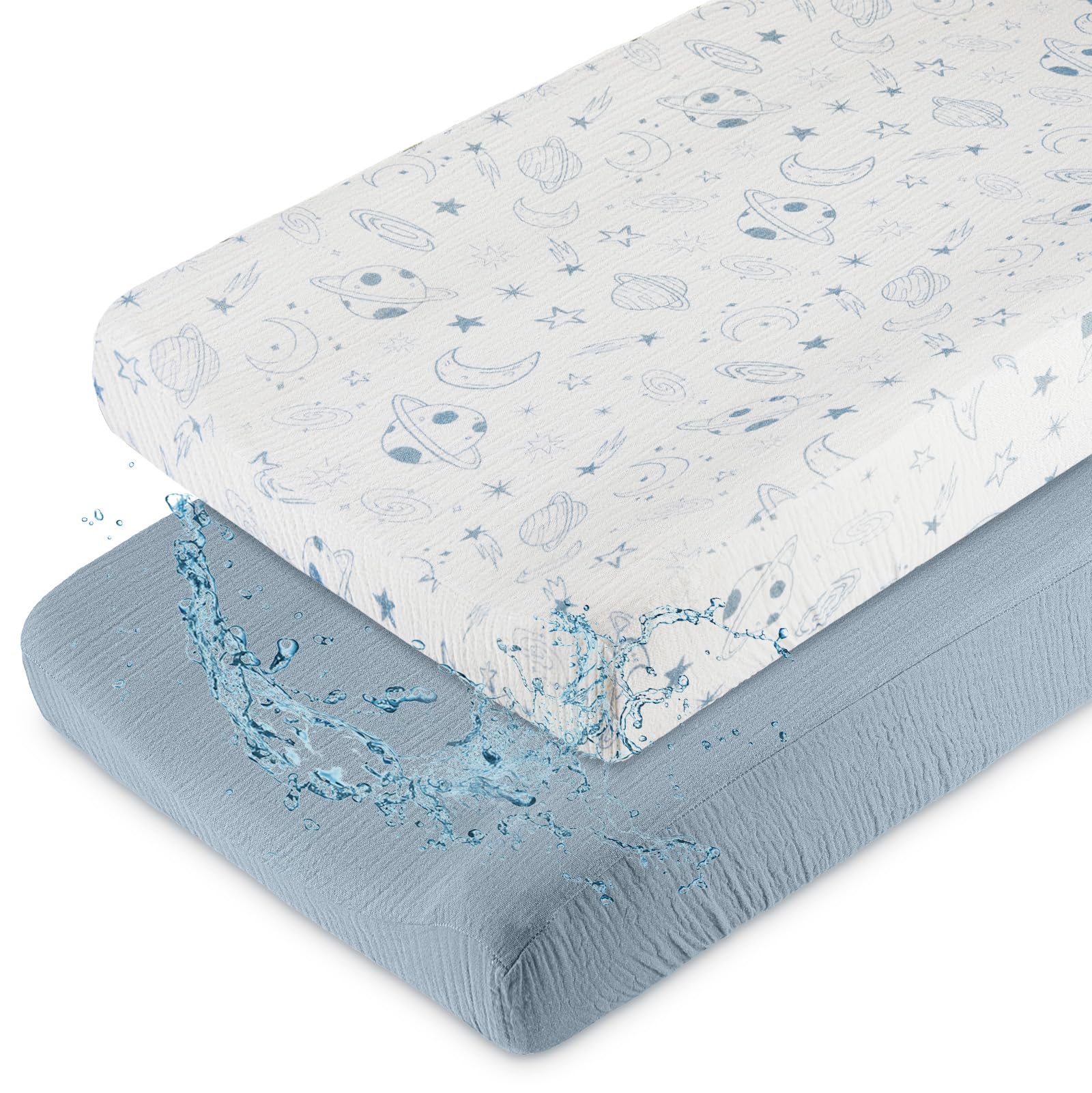 Basumee Muslin Changing Pad Cover Waterproof 2 Pack Baby - changing table pads and covers | Mubboo