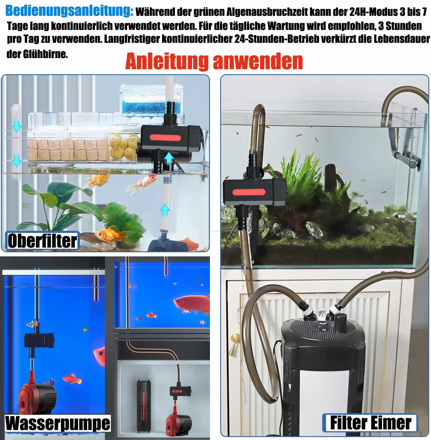 Aquarium UVC-Klärer mit Timer,UV Sterilisator Licht 7W Fischtank UVC Teichklärer UV Licht Gartenwasser sauber UV-Sterilisatoren Desinfektion für klares Wasser Teich Wasserklärer UV-C Algenvernichter