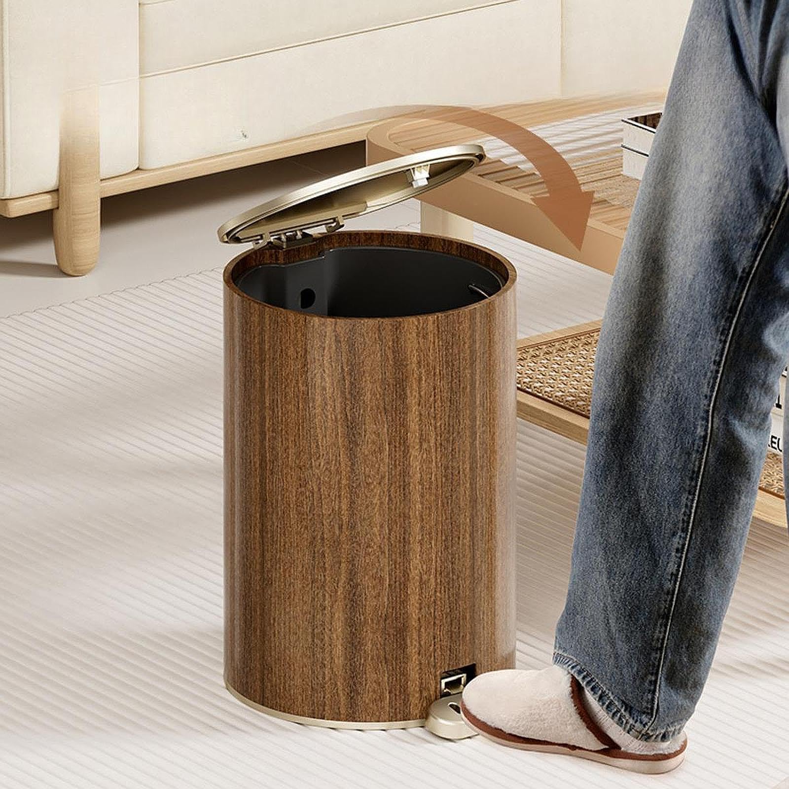 BNF®Wood Grain Trash Can with Lid Stylish Waste Bin for Hotel Toilet Living Room 12L|Home & Garden | Household Supplies & Cleaning | Trash Cans & Wastebaskets 2