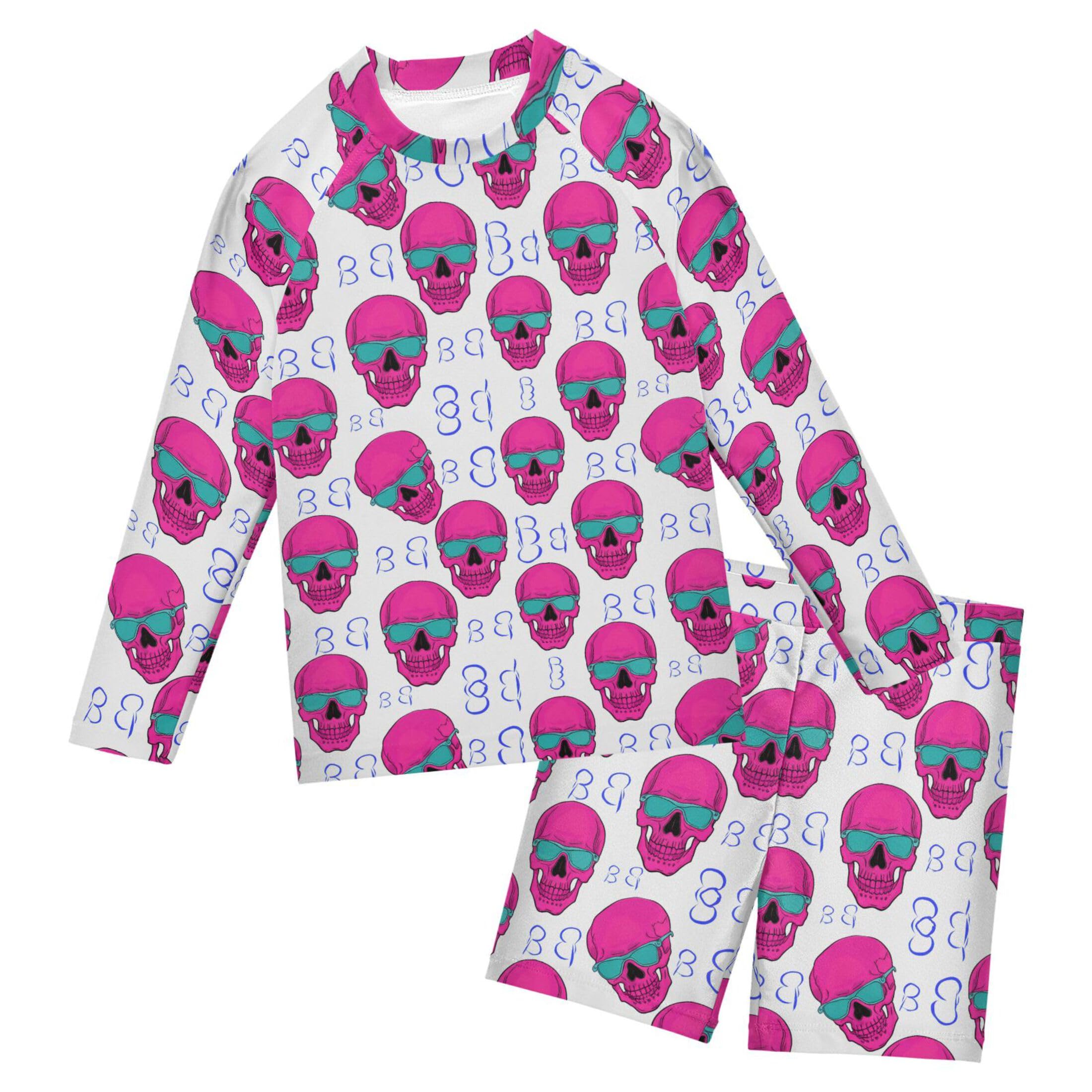 Skull Toddler and Baby Boys' 2-Piece Swimsuit Trunk, Long Sleeve Rashguard Bathing Suit B0404407