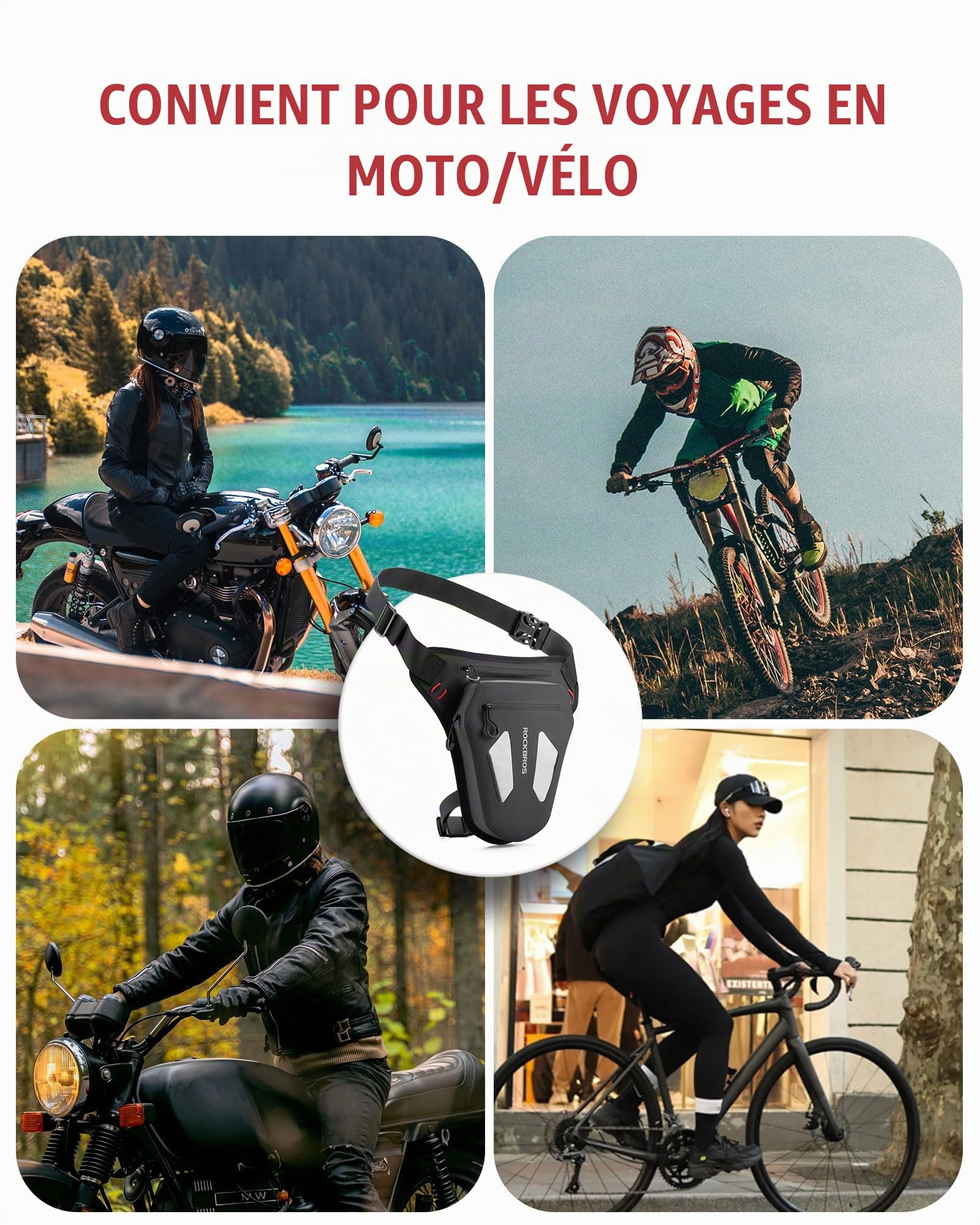 ROCKBROS Sac de Jambe de Moto, Poches de Hanche Ajustable et Durable, Pochette de Jambe de Moto, Noir
