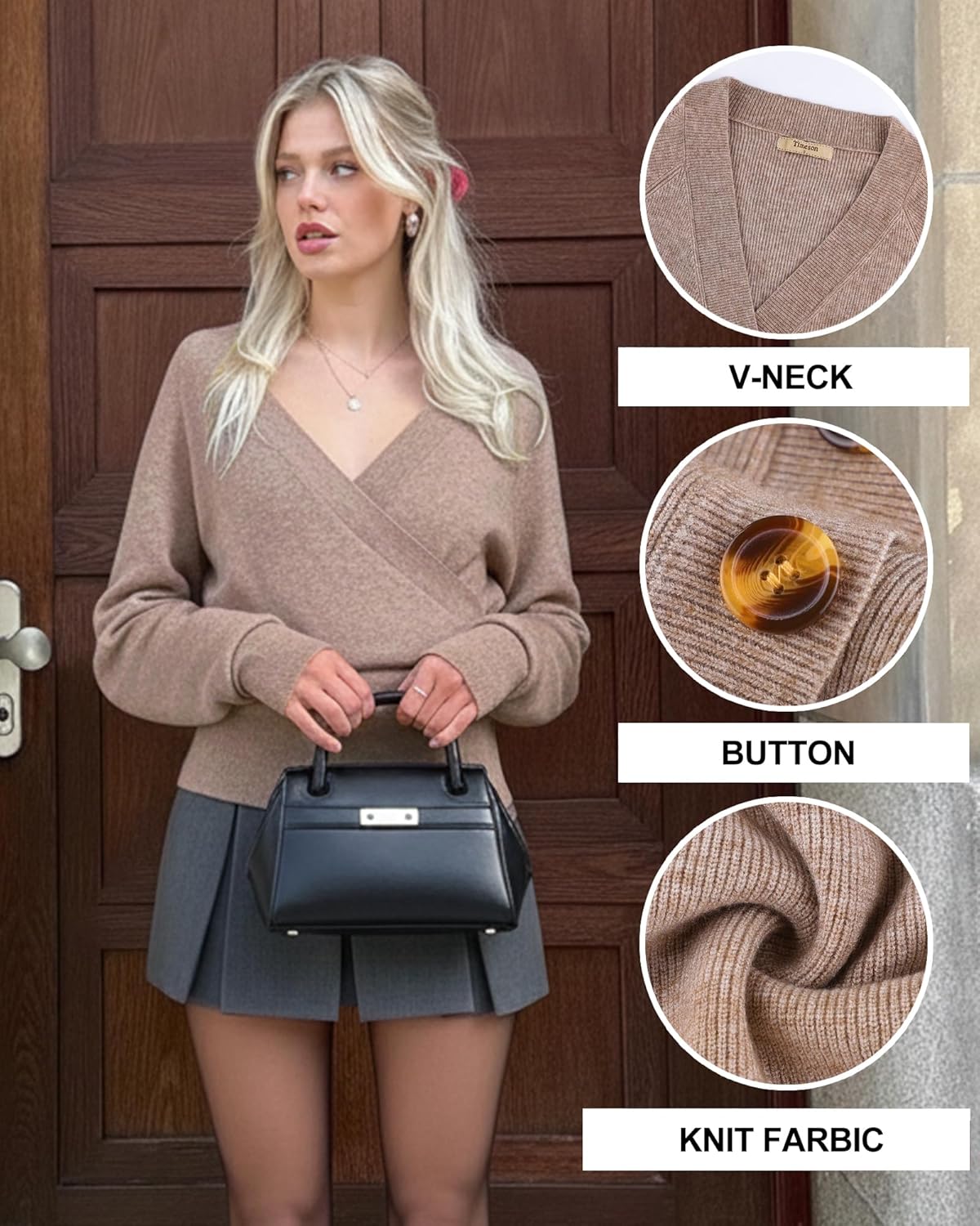 Timeson Womens Sweaters 2026 Long Sleeve V Neck Business Casual Pullover Knit Tops