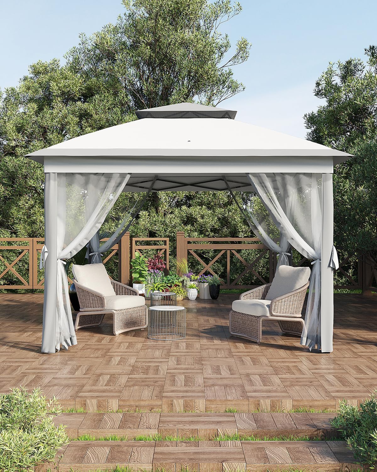 11x11ft Pop Up Gazebo Tent with Mosquito Netting, Outdoor Canopy Shelter Easy Setup, Water & UV Resistant - Gray