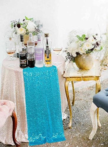 Vista 102 de Camino de mesa de lentejuelas doradas, 12 x 72 pulgadas, paquete de 15 caminos de mesa de boda con purpurina, camino de mesa dorado brillante