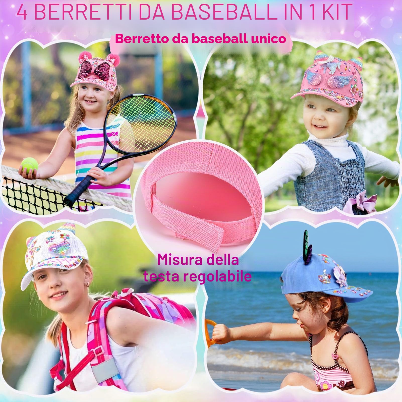 vamei Regalo per Ragazza 4 5 6 7 8 9 10 11 Anni Fai Da Te Cappellino da Baseball DIY Berretto con Adesivi per Unicorno Strass Decora Cappellino da Baseball Regali di Compleanno Ragazza