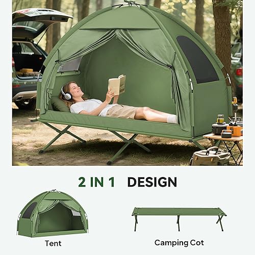 Miniatura 3 de Outsunny Catre plegable para una sola persona, tienda de campaña fuera del suelo, cama cubierta al aire libre con bolsa de transporte para