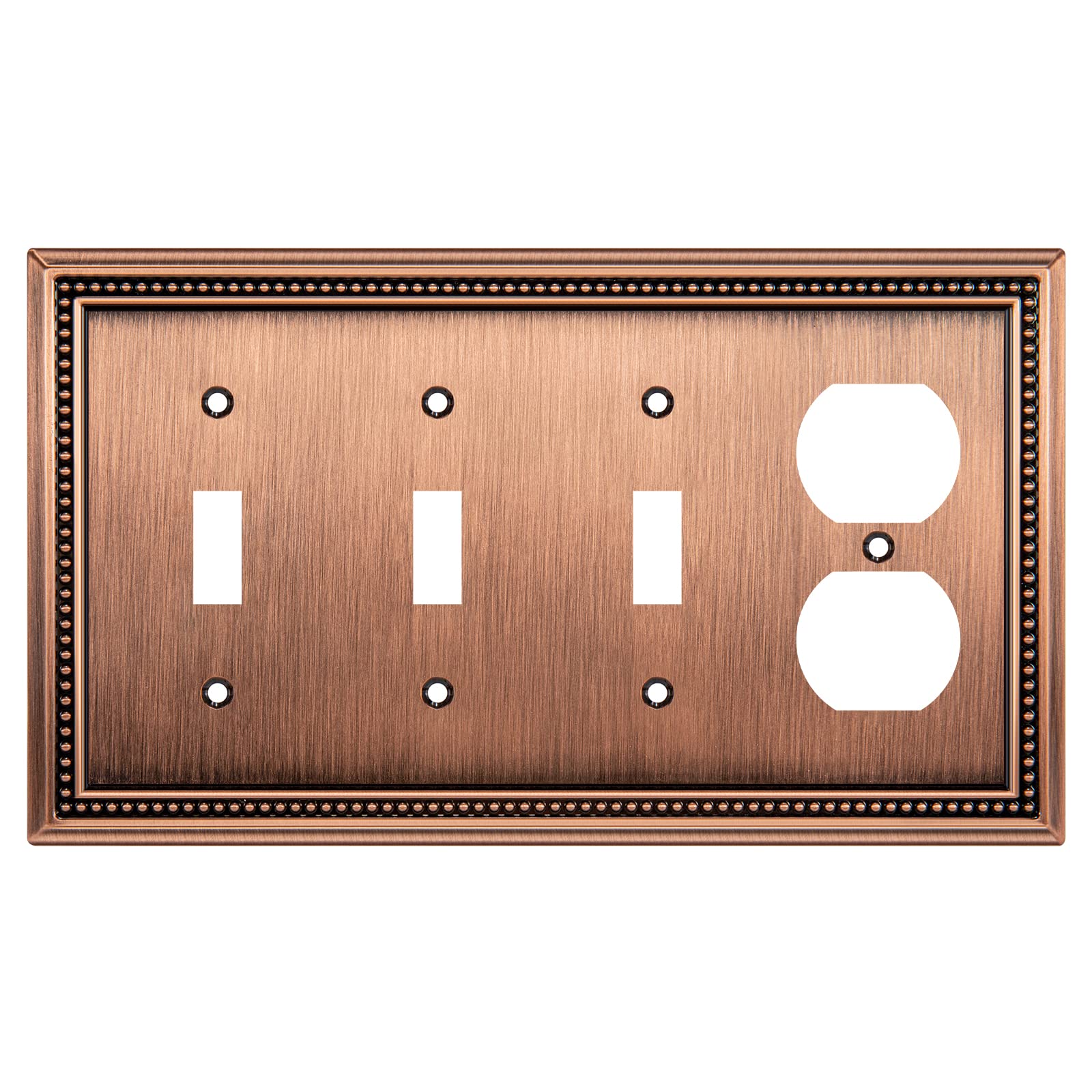 Henne Bery Sunken Pearls Heavy Duty Decorative Wall Plate Switch Plate Outlet Cover (Triple Toggle/Single Duplex, Antique Copper)