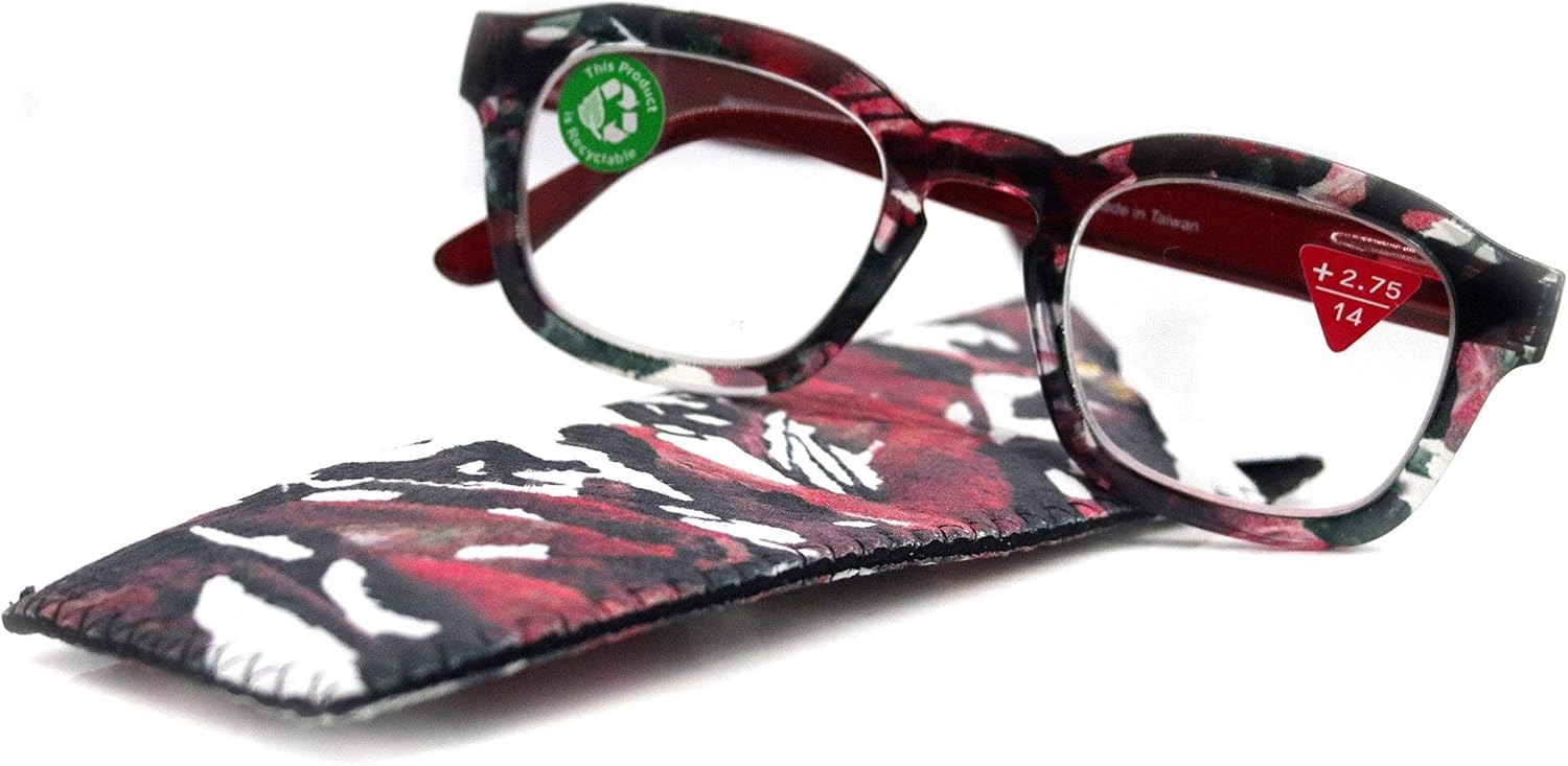 Sasha, Premium Reading Glasses, High End Reading Glass +1.25 to +3 Magnifying Glasses, Round. Optical Frames. Black n Red. NY Fifth Avenue