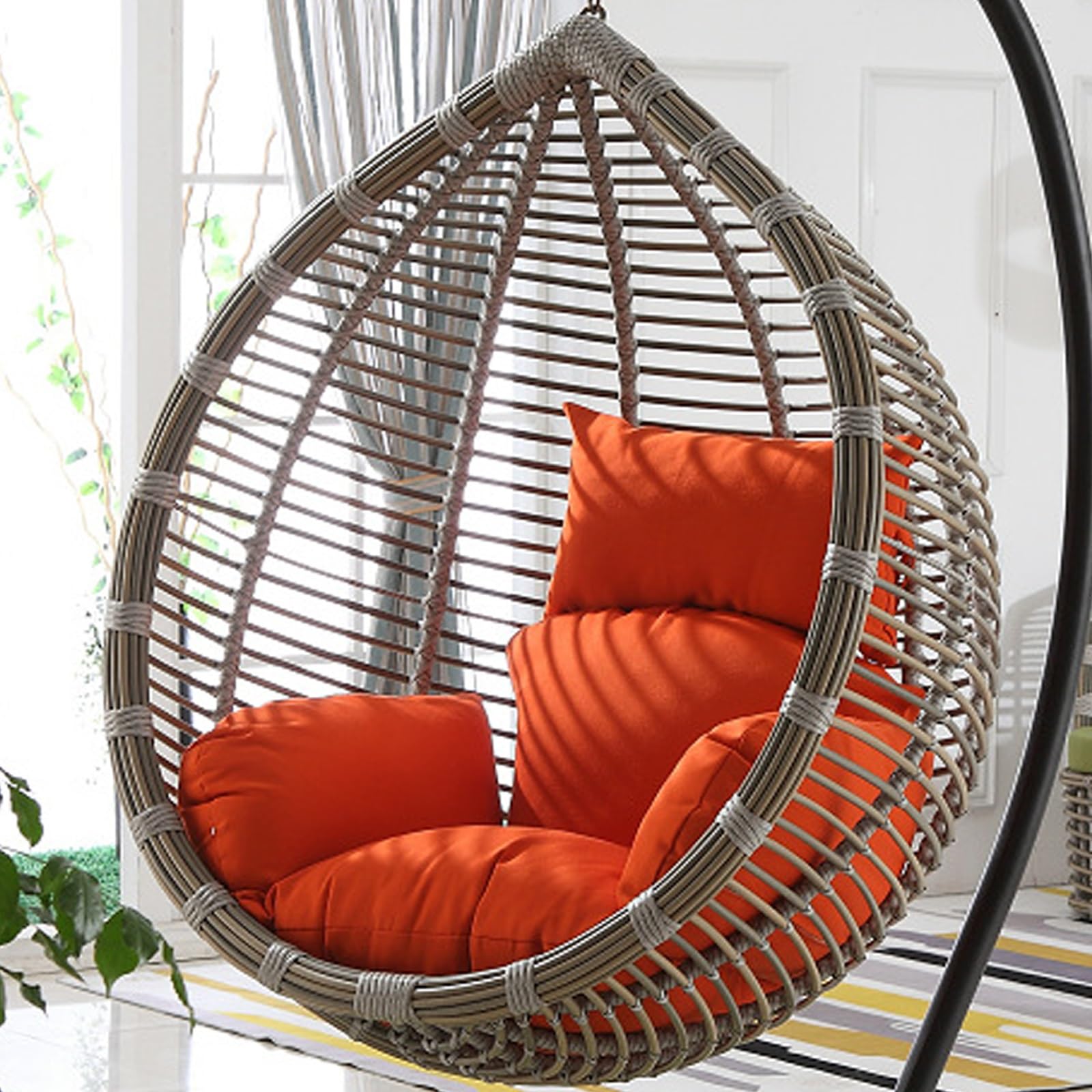 Hanging Egg Chair Cushion, Does Not Include Chairs, Soft Hanging Basket Chair Cushions, Removable Washable Thicken Egg Chair Cushion for Outside Patio Bedroom Garden and Balcony(Orange)