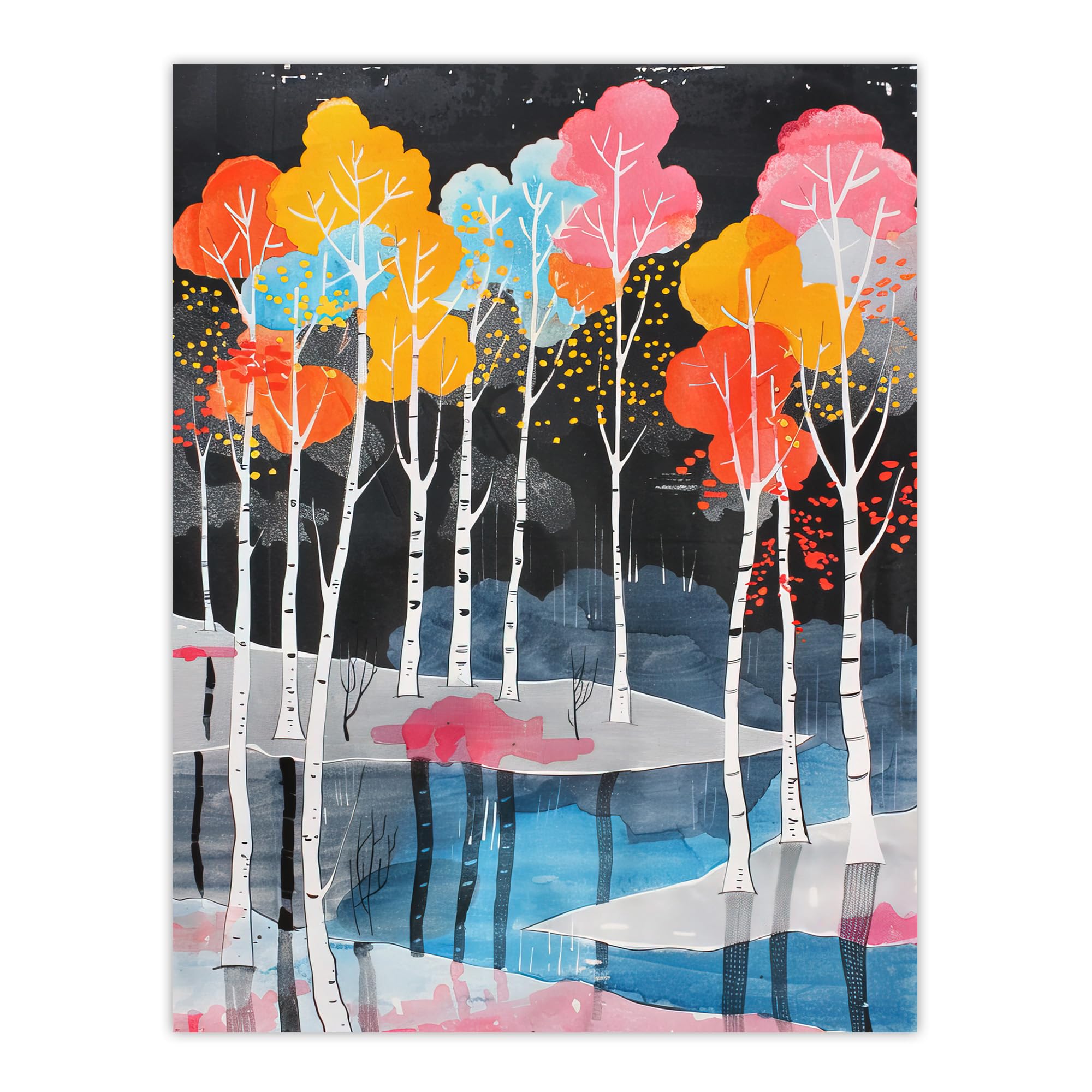 Artery8 Birch Trees River Landscape Wall Art Print W18" x H24"