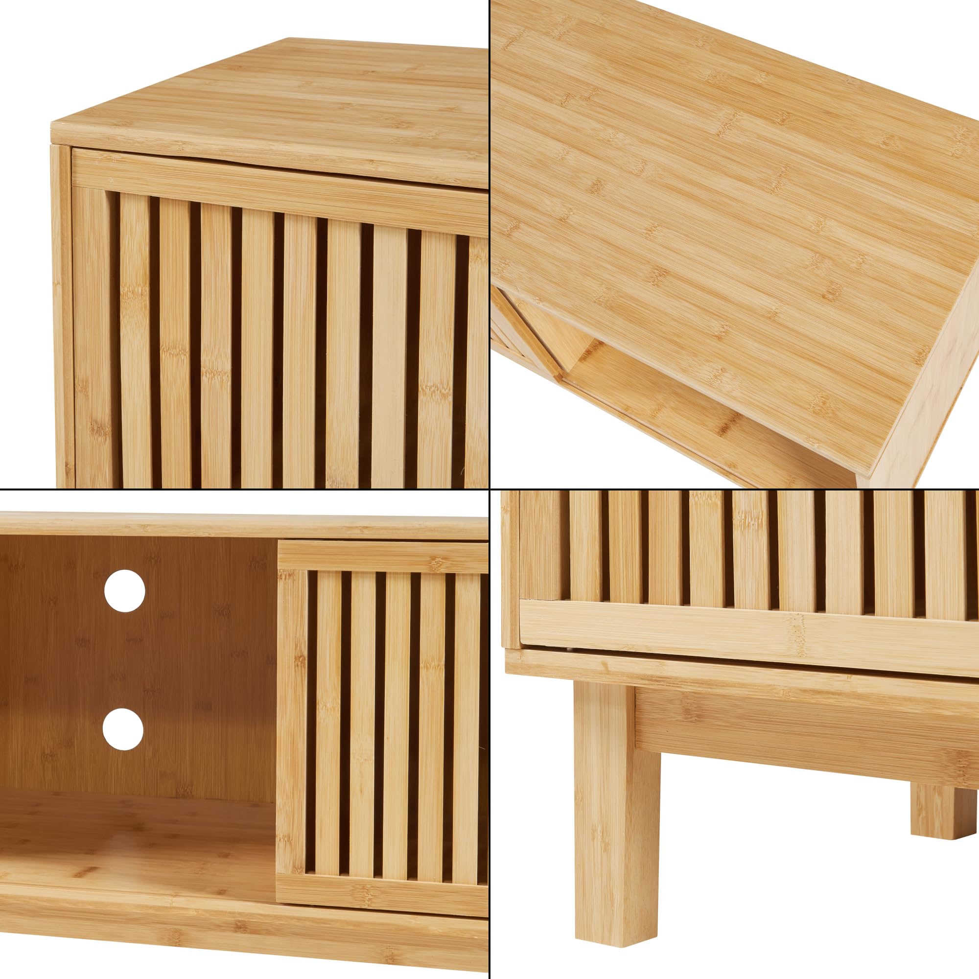 [en.casa] Mobile TV Tavolino Porta TV con Ante Scorrevoli Mobile Basso con Scomparti e Fori Passacavi Stand TV e Centri Multimediali 150x42x50 cm Bambù Naturale