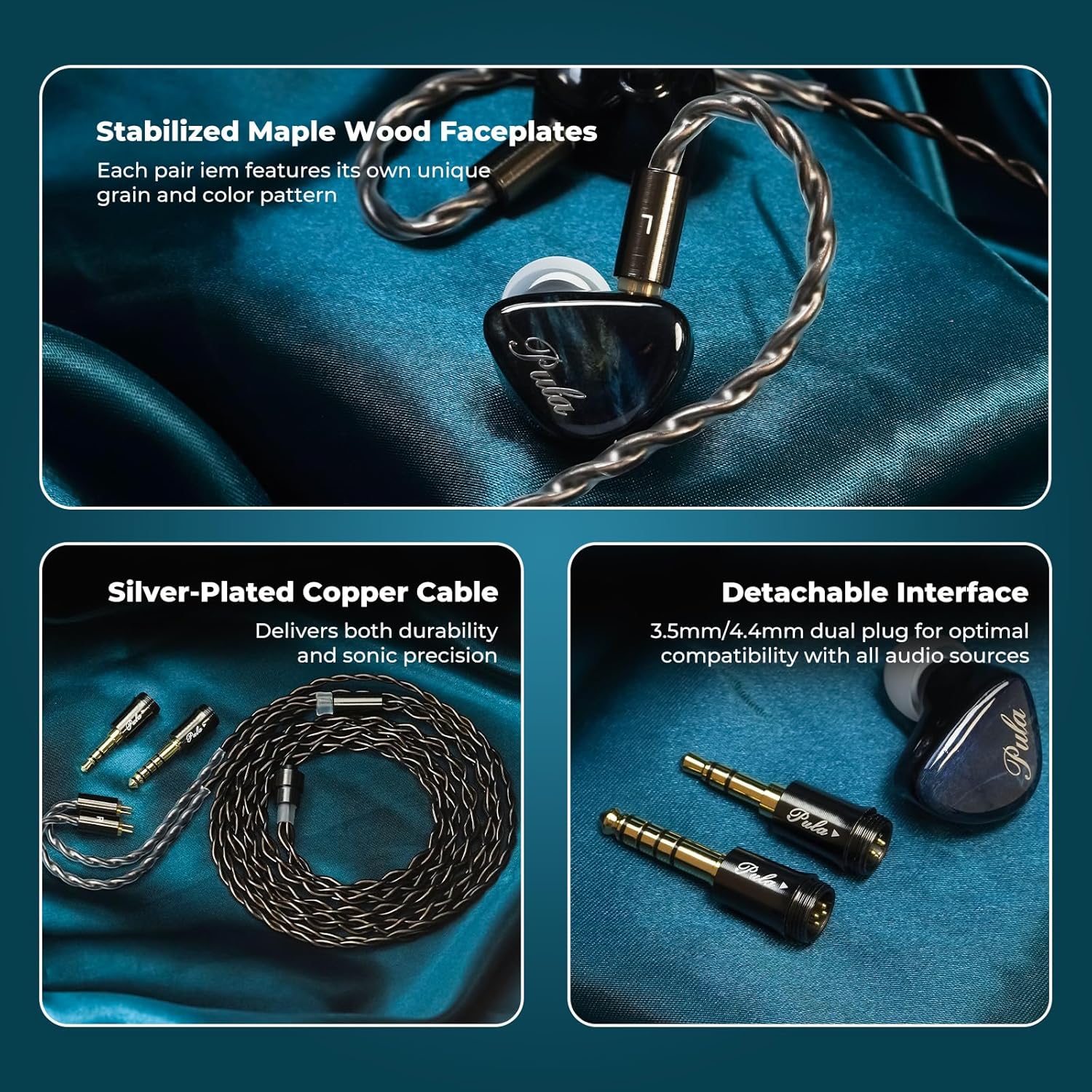 HiFiGo PULA Unicrom Beryllium-Coated Dynamic Driver IEM, HiFi in Ear Monitor, Wired Gaming Earbuds with Detachable Interchangeable Plug 0.78 2pin 3.5/4.4mm IEM Cable for Musician Audiophile (Blue)