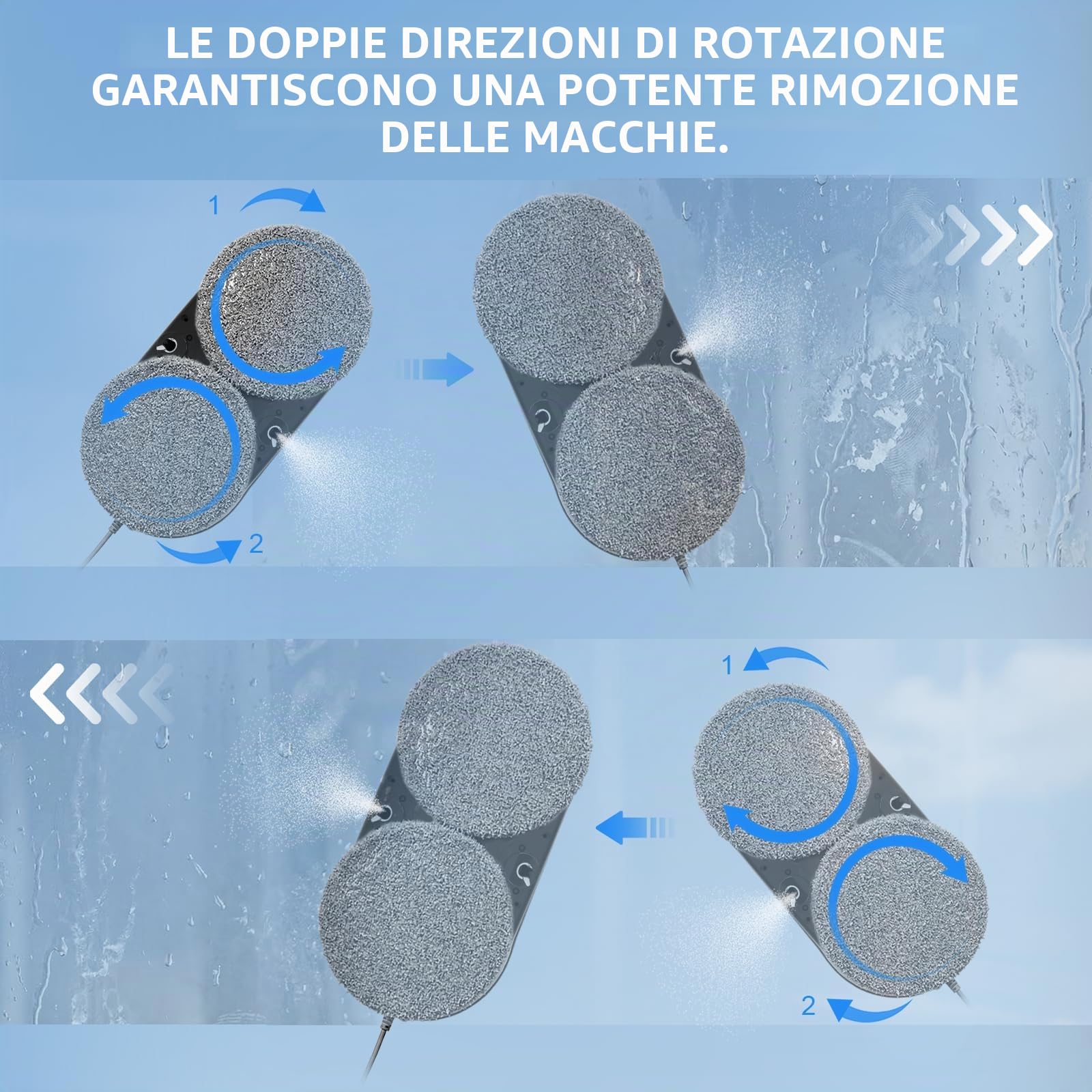 Tosima W5 Pro 6400 Pa Robot Lavavetri, Doppia Spruzzatura ad Ultrasuoni, Pulitore Automatico per Vetri, Telecomando, 20 Panni in Microfibra (Nero)