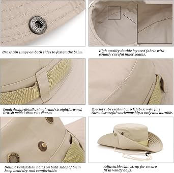 Favuit Sun Hats Safari Hat UV Protection Wide Brim Summer Hat Cotton Foldable Fishing Hiking Cap Breathable Cowboy Style Boonie Hat for Men Women Outdoor