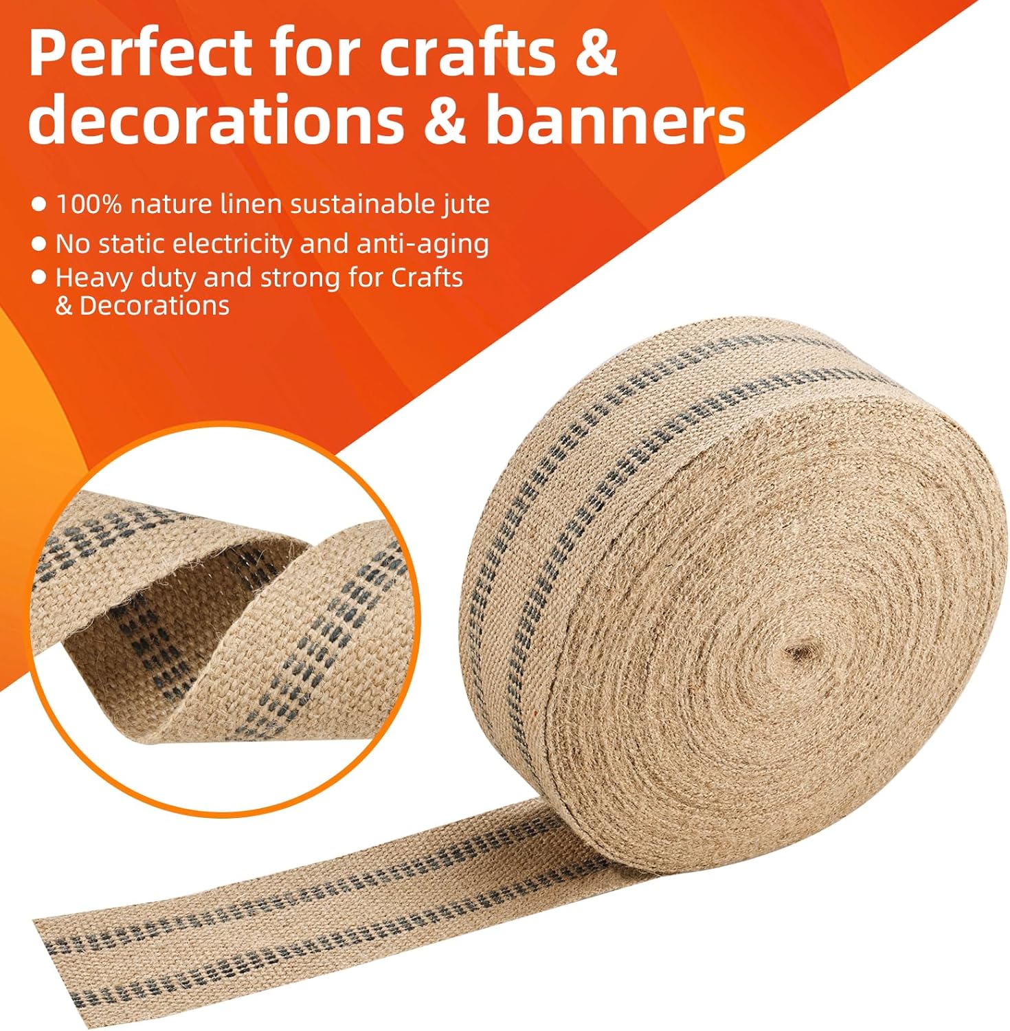 YaeCCC Craft Jute Webbing Tape, 3.5" x 33Yd,Heavy-Duty for Chair Repair, Crafting, Burlap Ribbon, Upholstery, Black