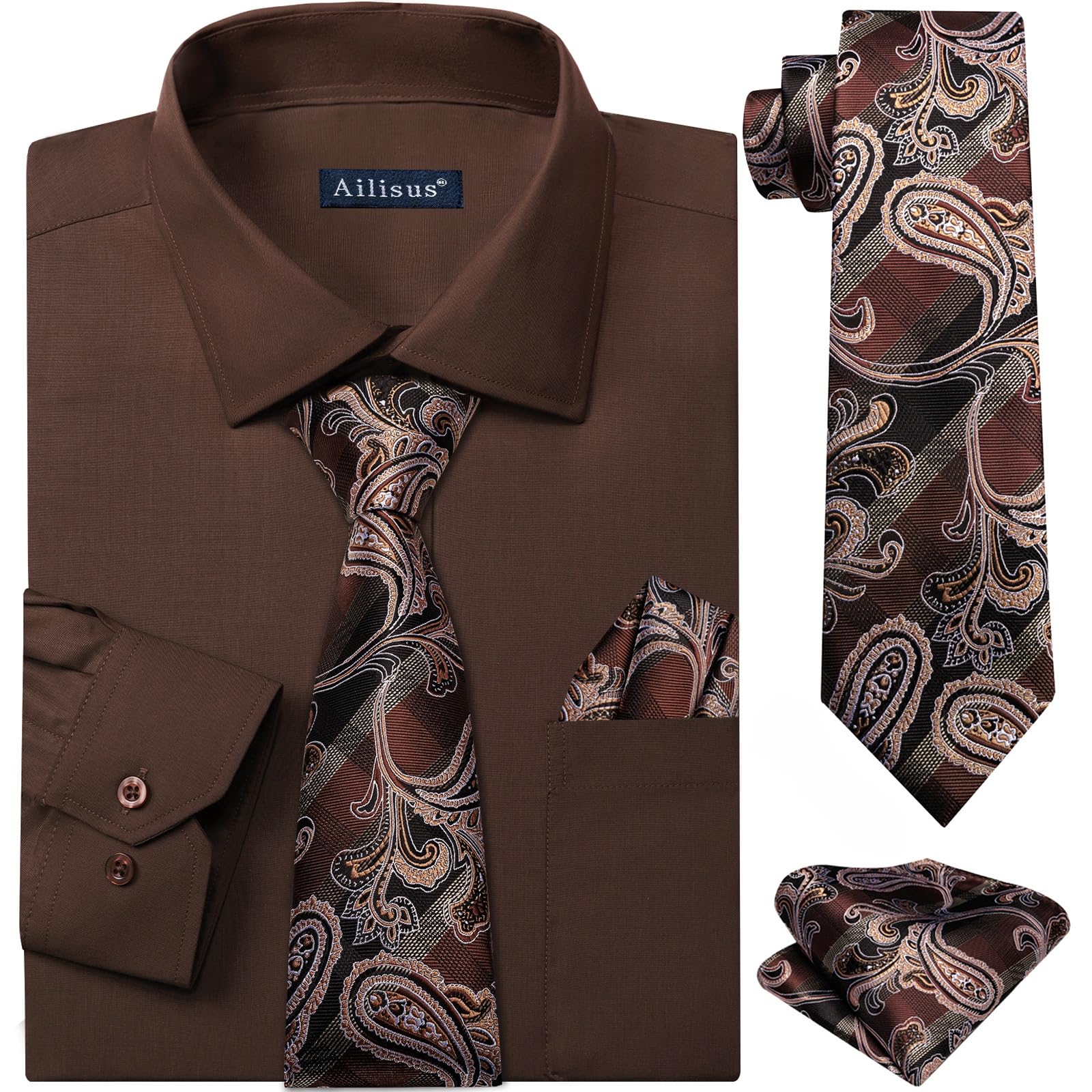 Camicia da uomo a maniche lunghe con cravatta, facile da stirare, vestibilità normale, elasticizzata, per il tempo libero, per il matrimonio
