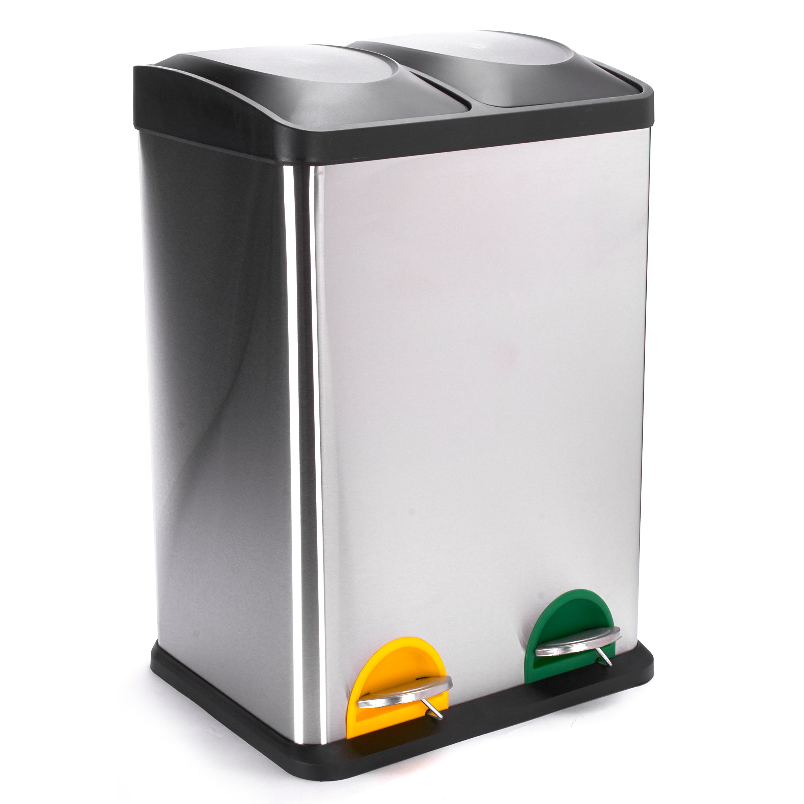 MSV - Poubelle à Pédale Tri Sélectif Inox 40L - 2 Bacs Amovibles de 20L - Design Moderne - Silencieuse et Anti-​Odeurs - Idéale Cuisine et Extérieur