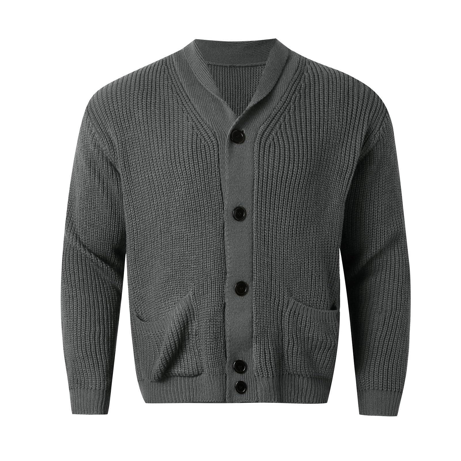 Cardigan Punto Botones Hombre, Botones para Chaqueta Hombre Manga Larga con Un Solo Botonadura con Bolsillo Abrigo Color Sólido Informal con Botones Suéter Grande para Otoño E Invierno